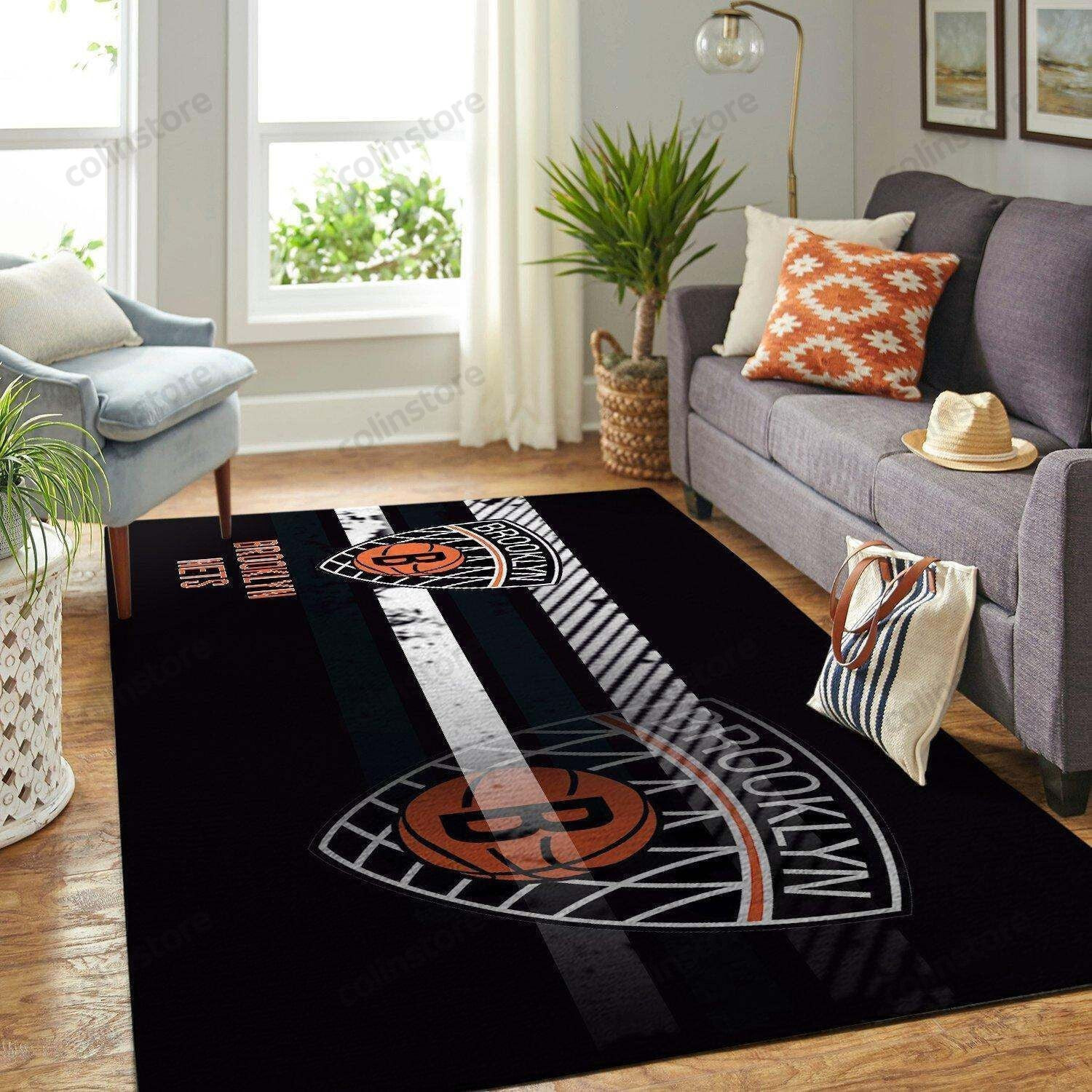 Brooklyn Nets Basketball 3D Rectangle Area Rug – Full Print Carpet For Living Room & Bedroom Home Decor