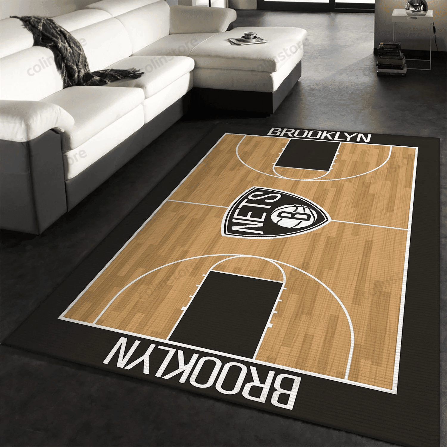 Brooklyn Nets Basketball And Stadium 3D Rectangle Area Rug – Full Print Carpet For Living Room & Bedroom Home Decor