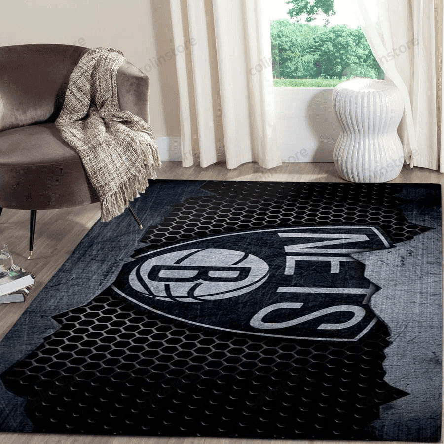 Brooklyn Nets Basketball Team Logo 3D Rectangle Area Rug – Full Print Carpet For Living Room & Bedroom Home Decor