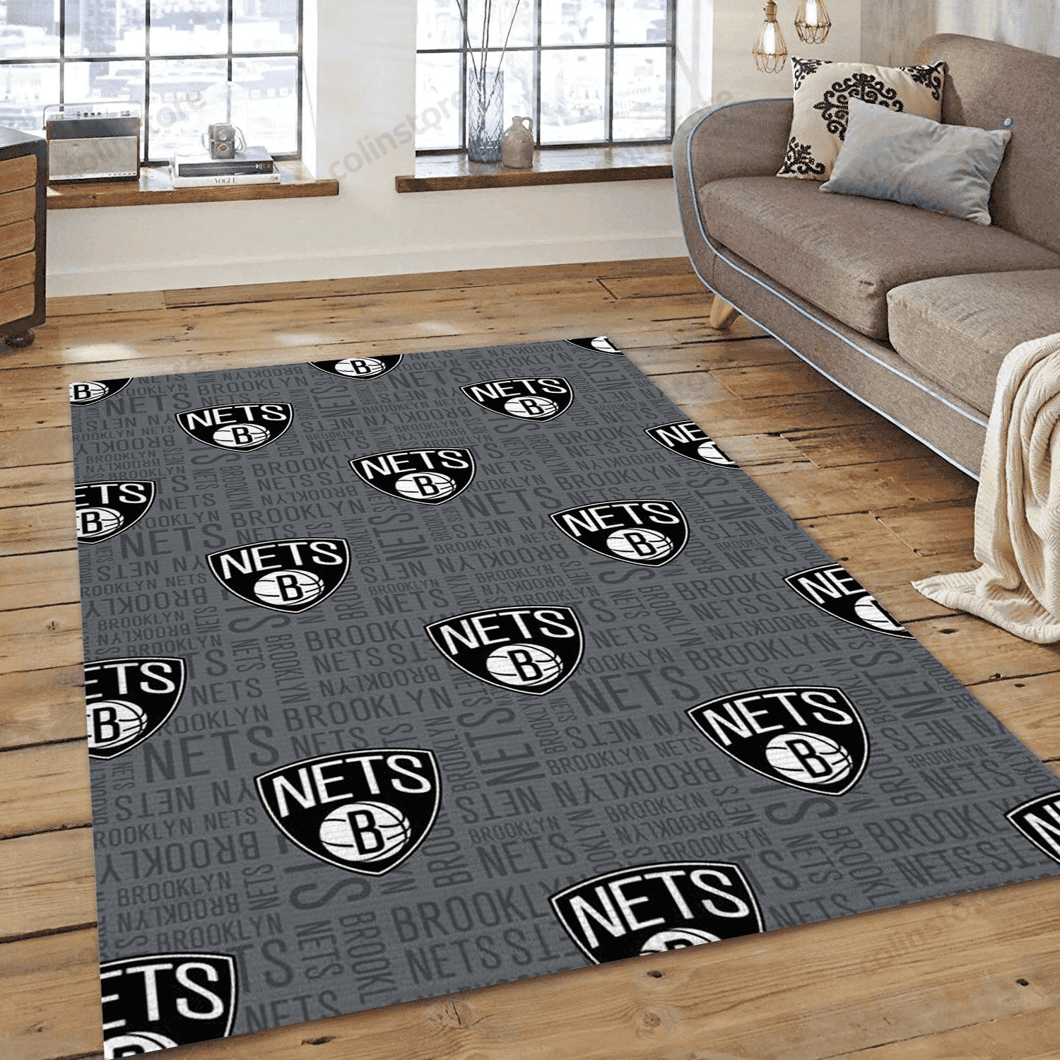 Brooklyn Nets Patterns Rectangle Area Rug – Full Print Carpet For Living Room & Bedroom Home Decor