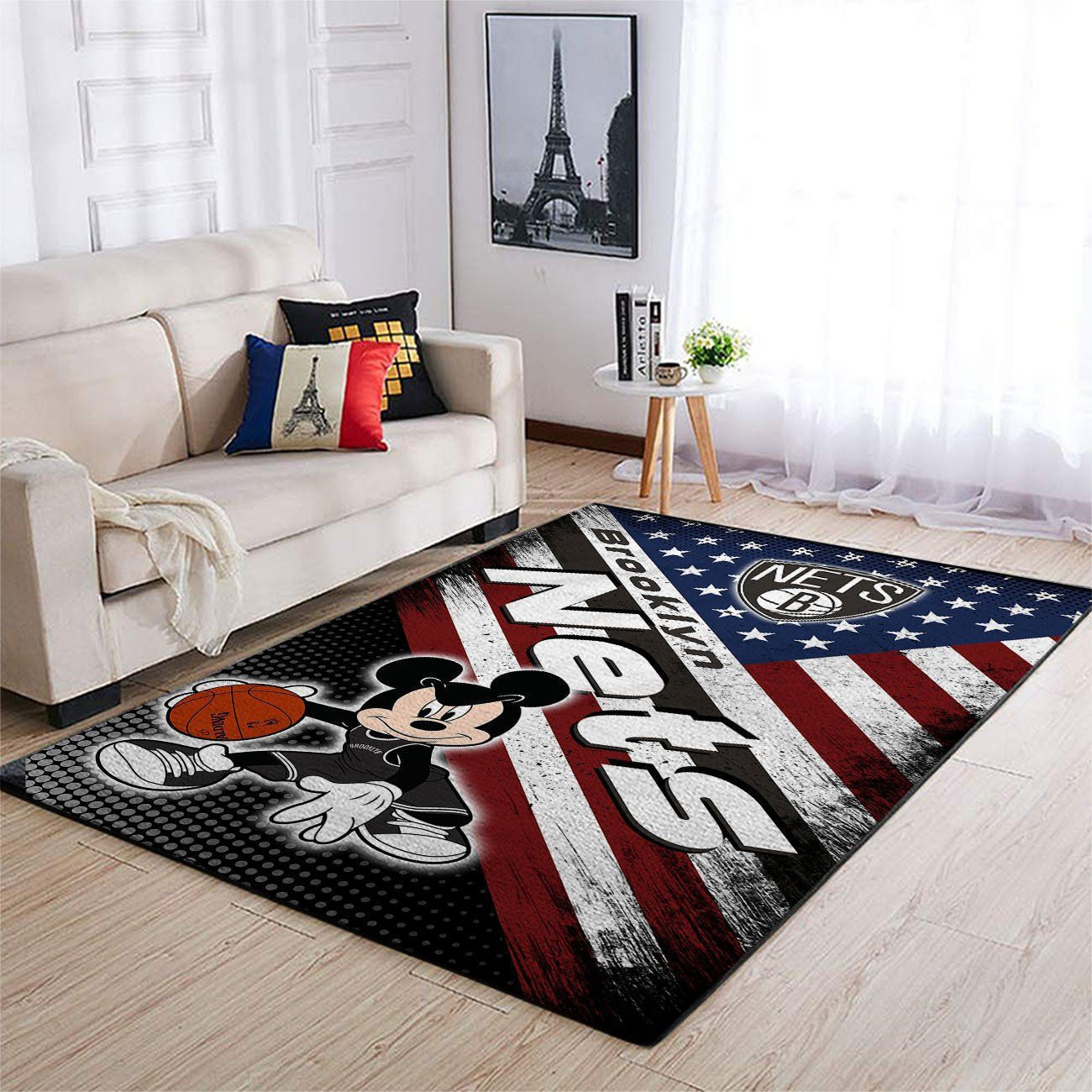 Brooklyn Nets Team Logo Mickey Us Rectangle Area Rug – Full Print Carpet For Living Room & Bedroom Home Decor