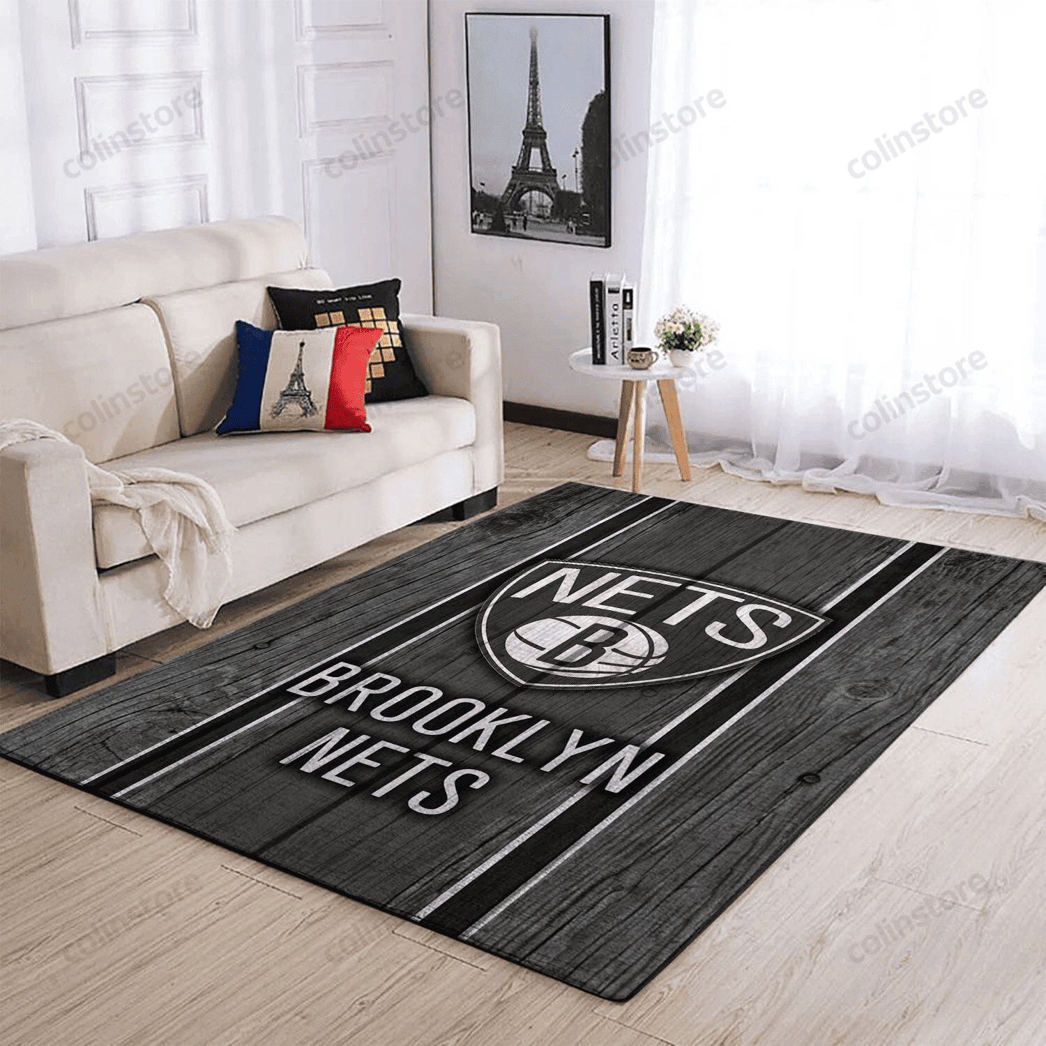 Brooklyn Nets Team Logo Wooden 3D Rectangle Area Rug – Full Print Carpet For Living Room & Bedroom Home Decor