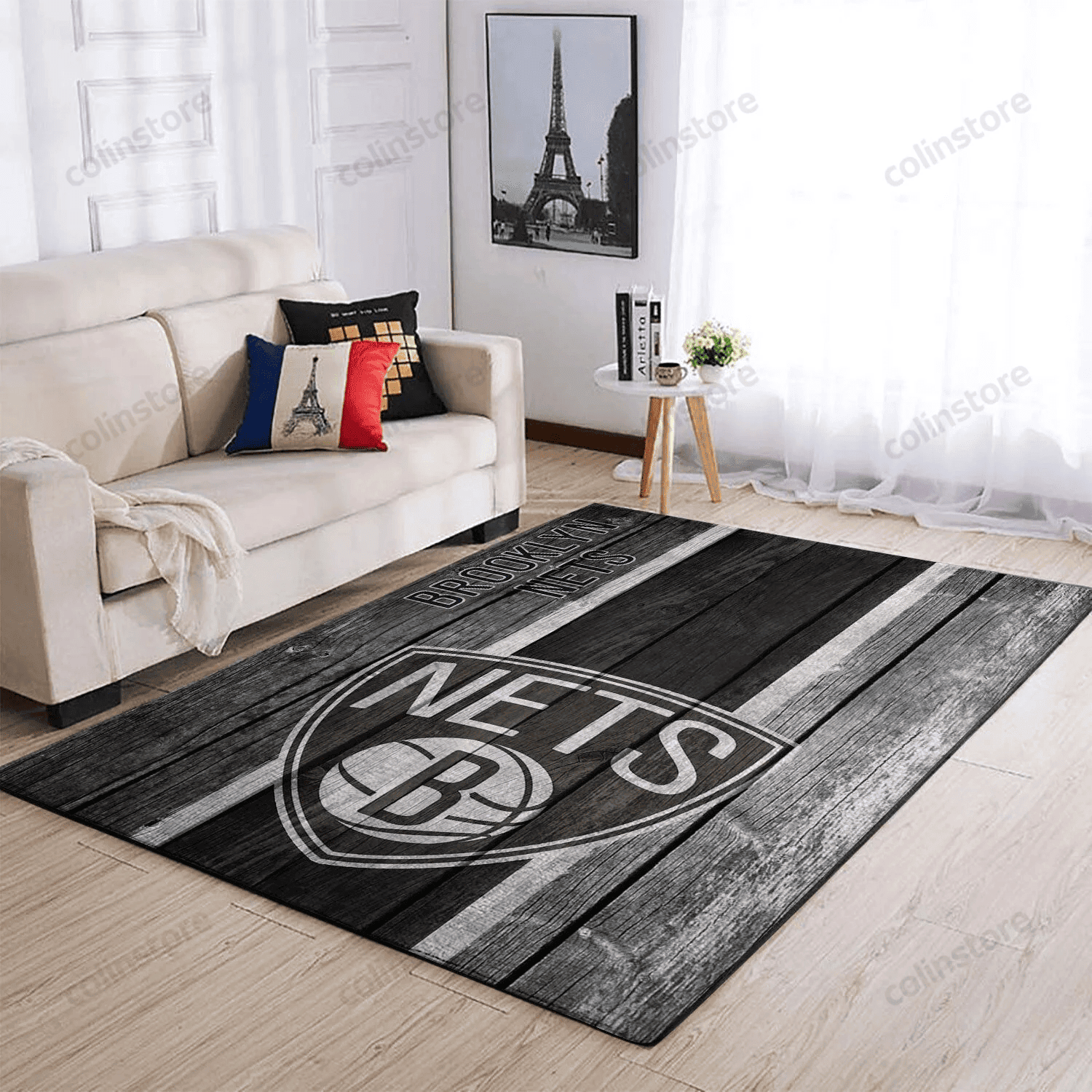 Brooklyn Nets Team Logo Wooden 3D Rectangle Area Rug – Full Print Carpet For Living Room & Bedroom Home Decor