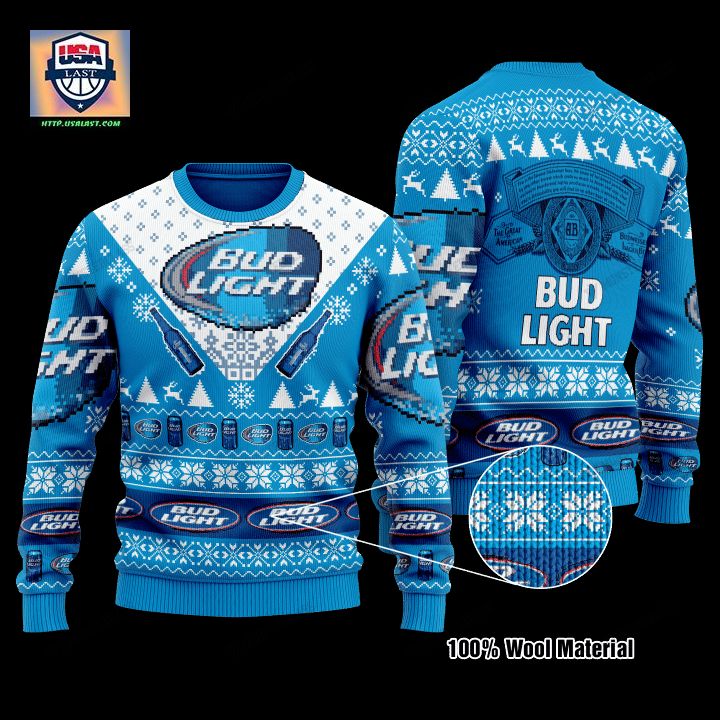 Bud Light Beer Light Blue Christmas Sweater