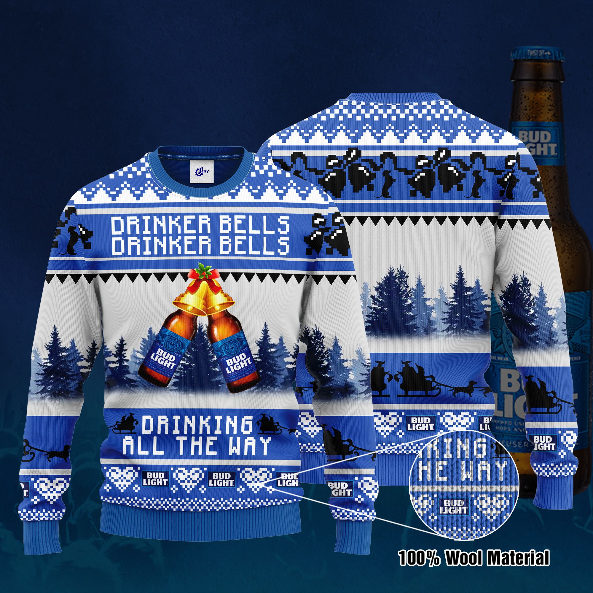 Bud Light Drinker Bells Drinker Bells Drinking All The Way Ugly Christmas Sweater, Hoodie, Zip Hoodie, Bomber Jacket