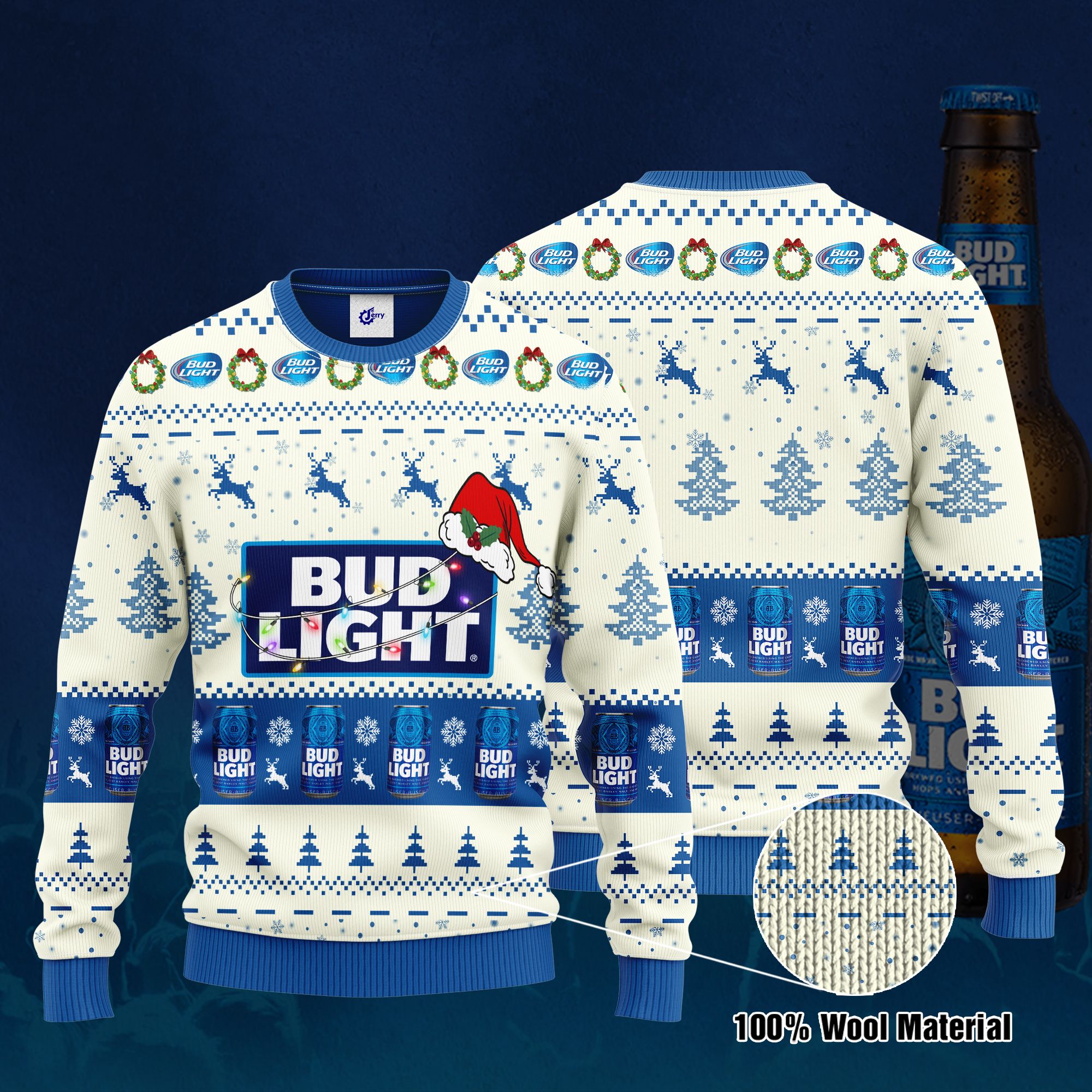 Bud Light Santa Hat Christmas Ugly Christmas Sweater, Hoodie, Zip Hoodie, Bomber Jacket