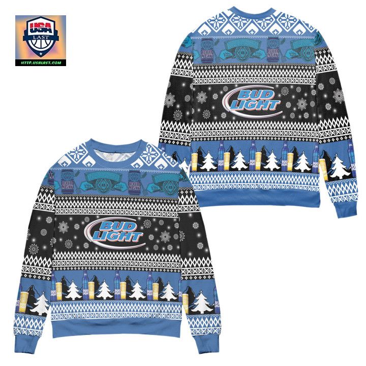 Bud Light Snowflakes Pattern Ugly Christmas Sweater Blue