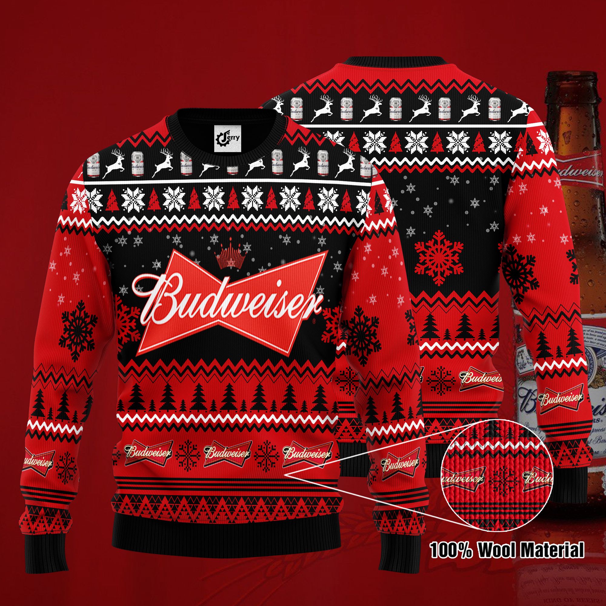 Budweiser 3D Print Ugly Christmas Sweater, Hoodie, Zip Hoodie, Bomber Jacket