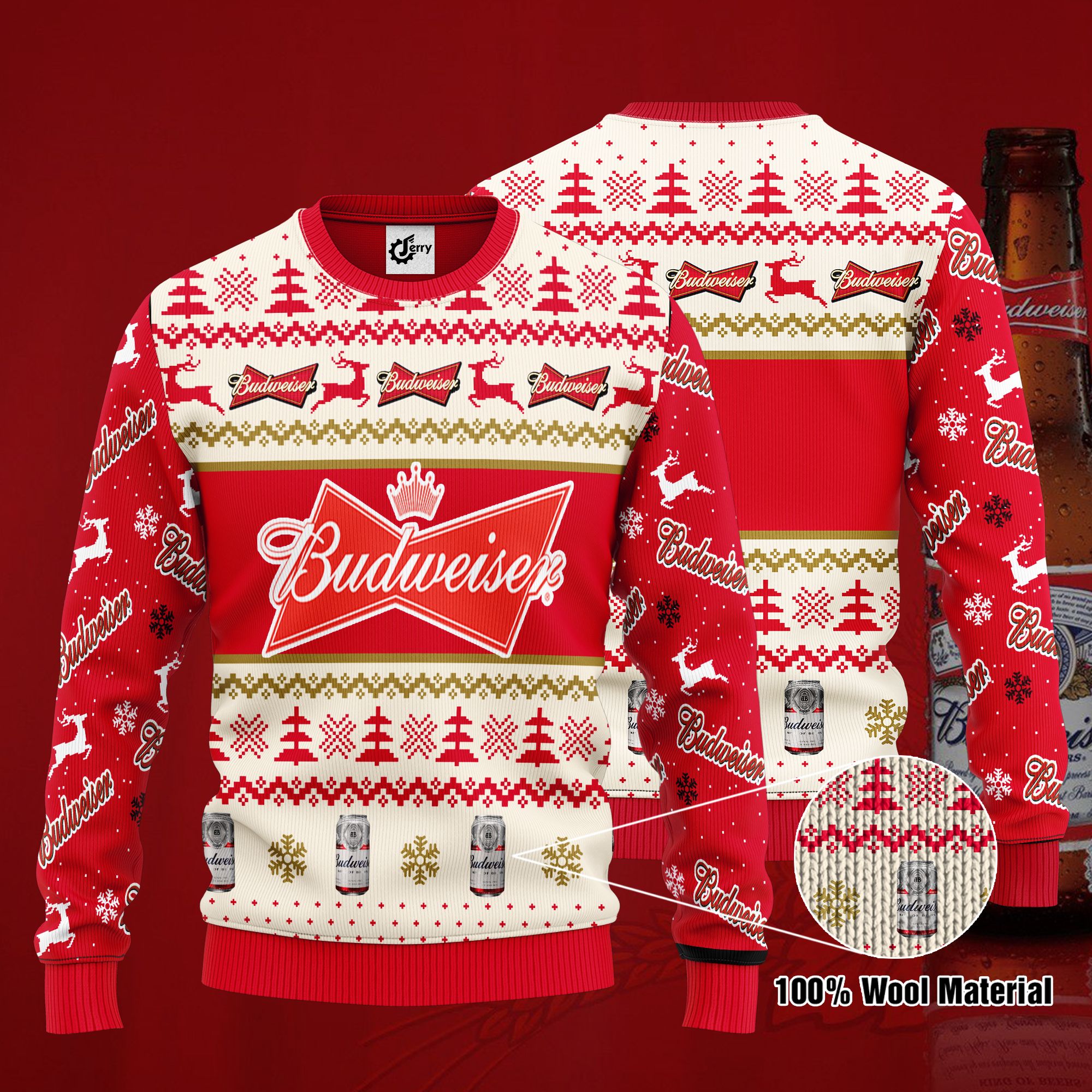 Budweiser 3D Print Ugly Christmas Sweater, Hoodie, Zip Hoodie, Bomber Jacket