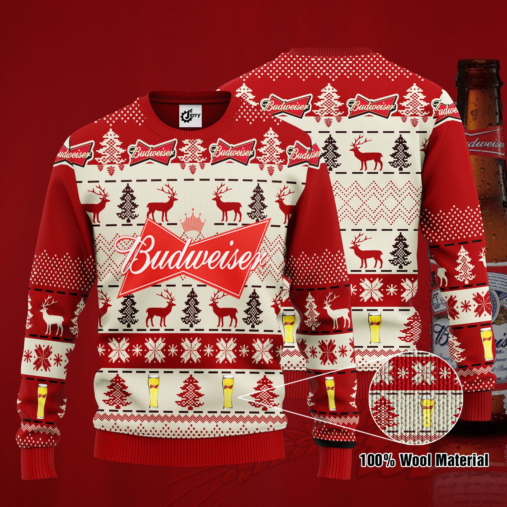 Budweiser 3D Print Ugly Christmas Sweater, Hoodie, Zip Hoodie, Bomber Jacket