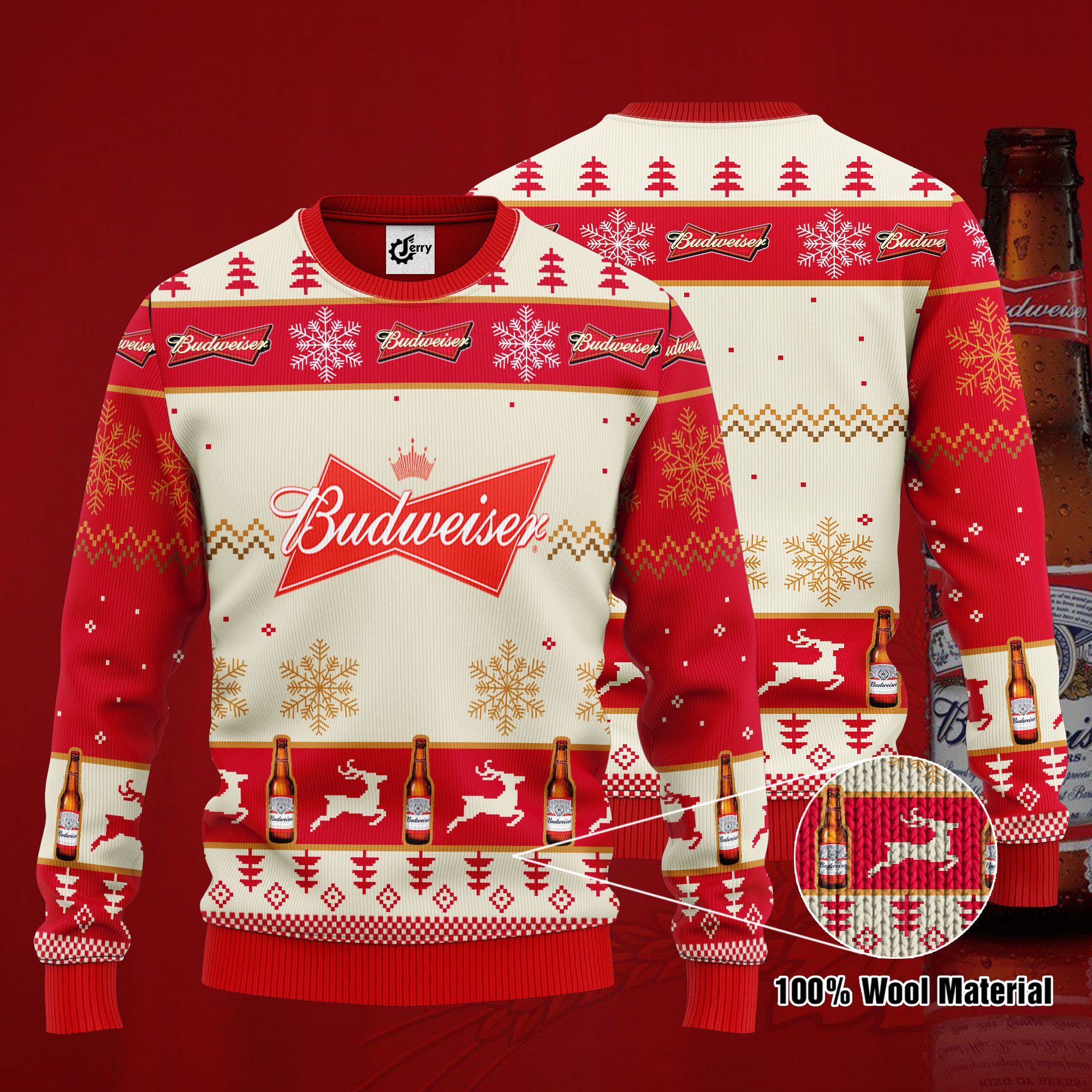 Budweiser 3D Print Ugly Christmas Sweater, Hoodie, Zip Hoodie, Bomber Jacket