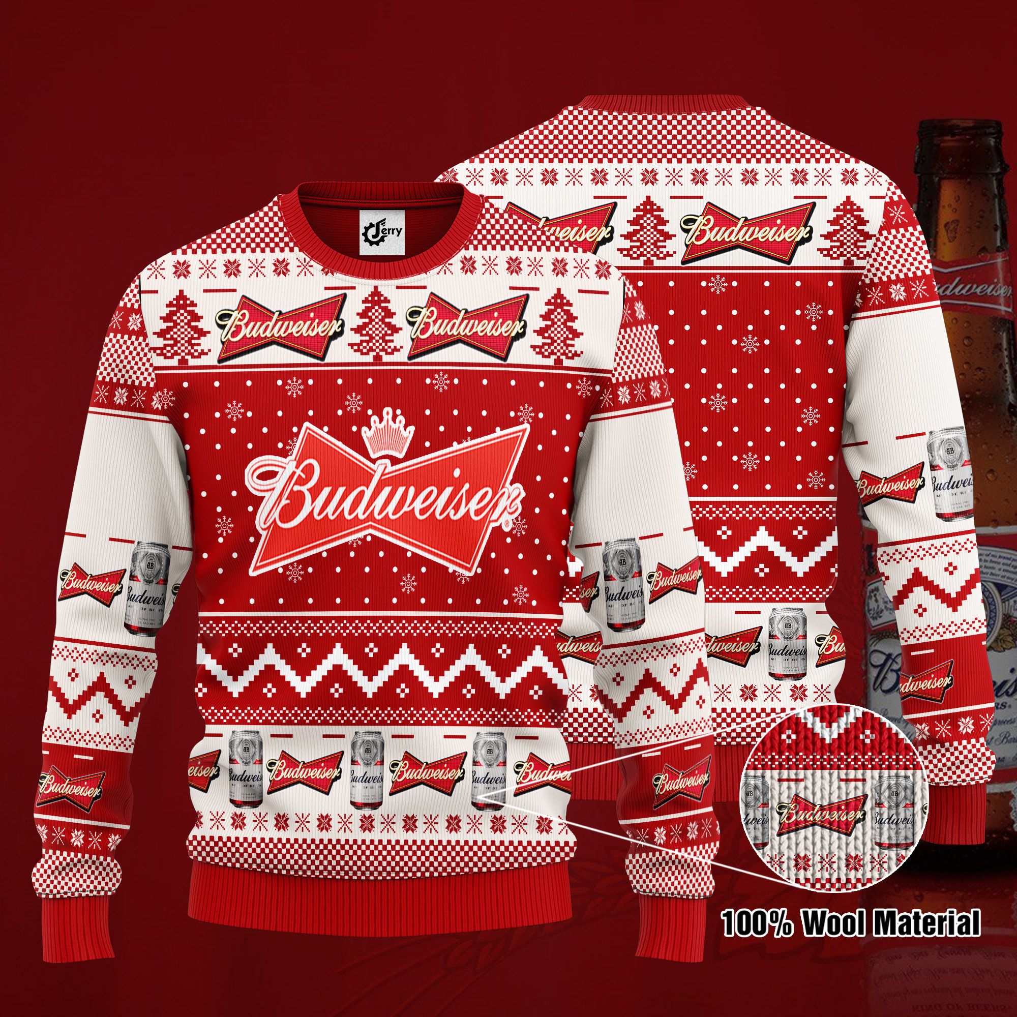 Budweiser 3D Print Ugly Christmas Sweater, Hoodie, Zip Hoodie, Bomber Jacket