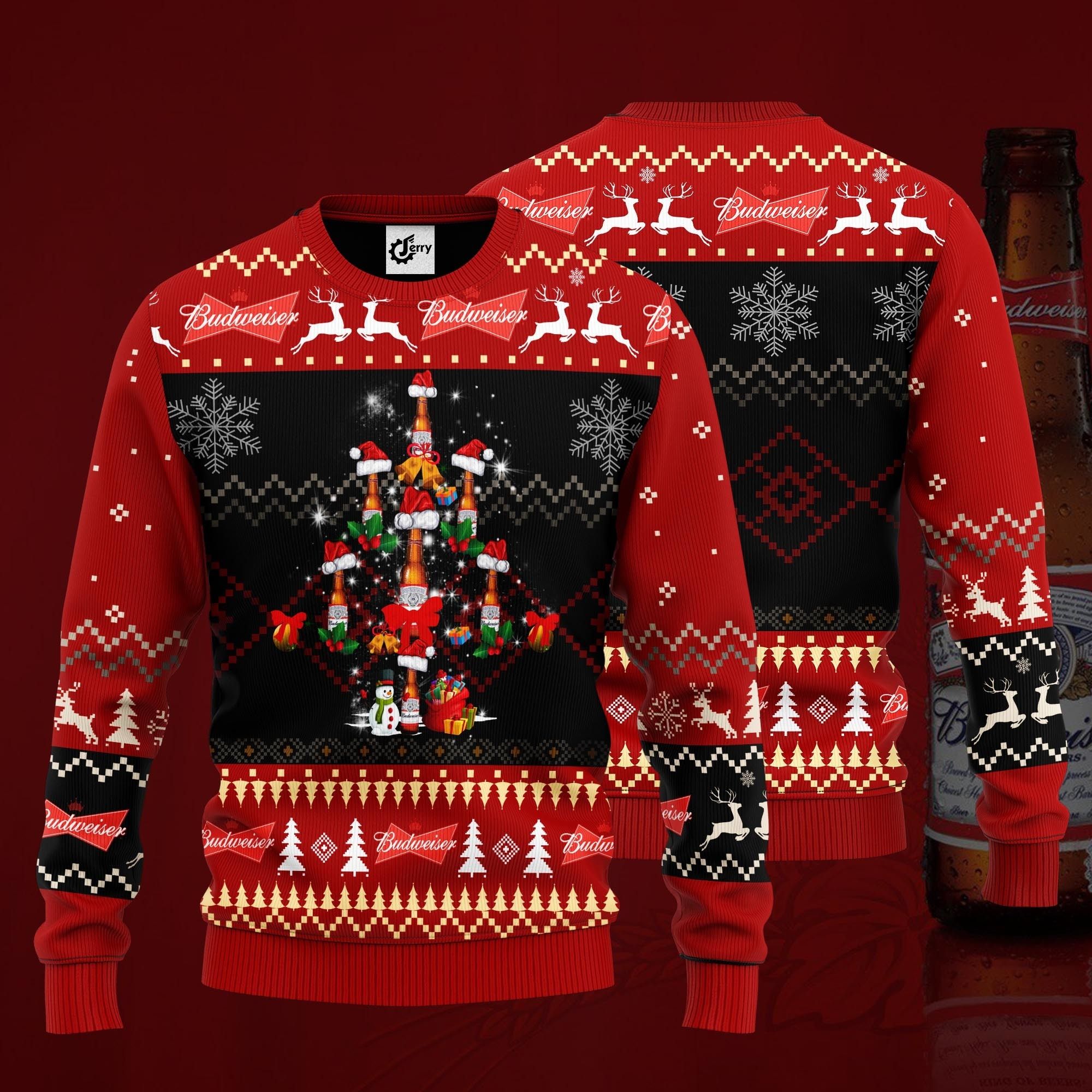 Budweiser Christmas Tree Ugly Christmas Sweater