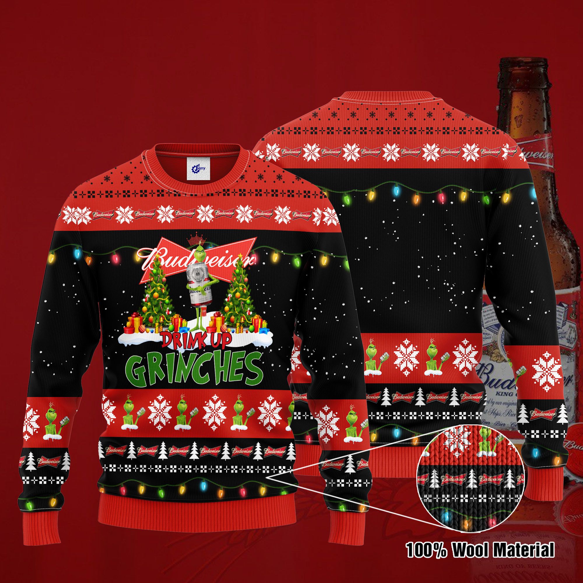 Budweiser Drink Up Grinches Ugly Christmas Sweater, Hoodie, Zip Hoodie, Bomber Jacket
