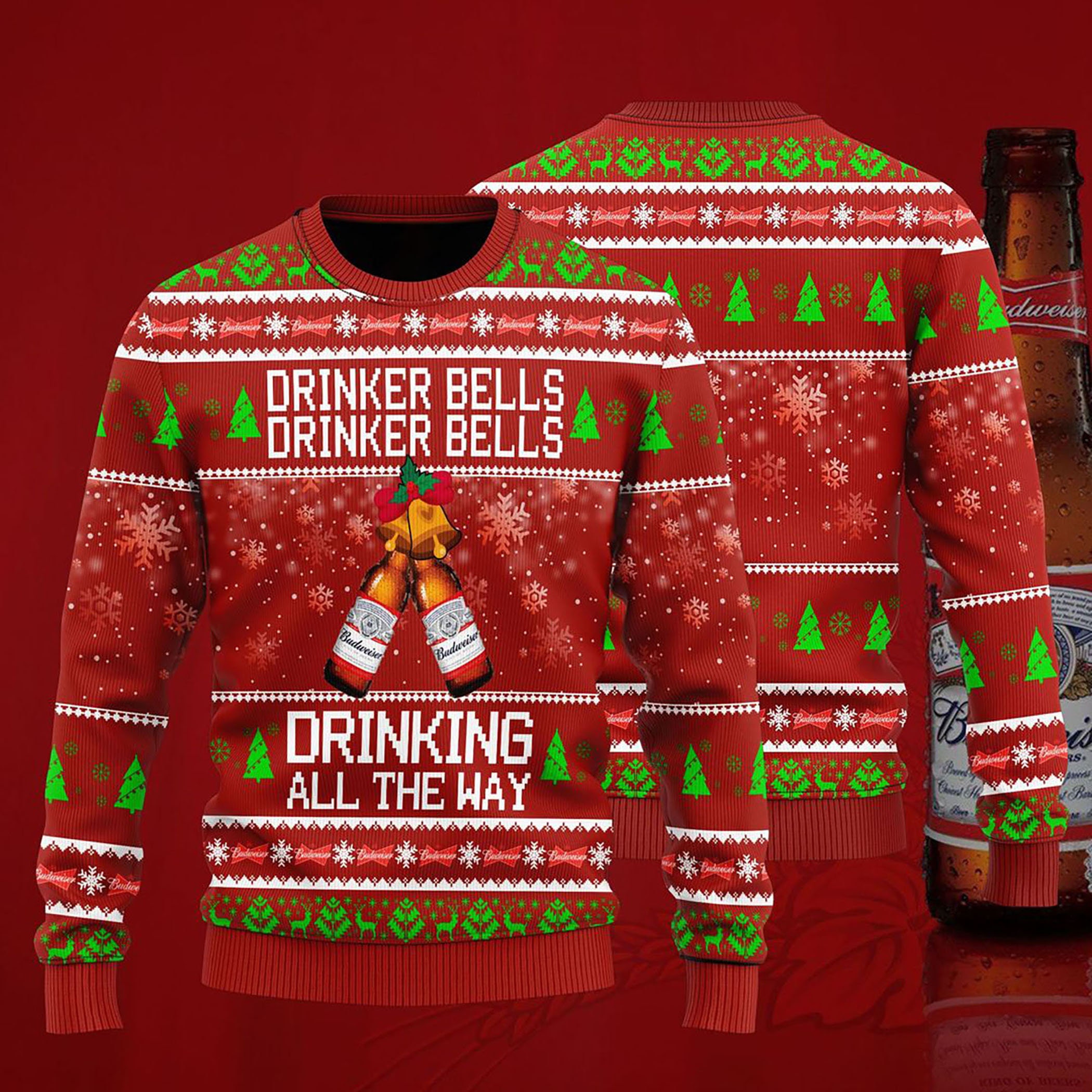 Budweiser Drinker Bells Drinker Bells Drinking All Ugly Christmas Sweater