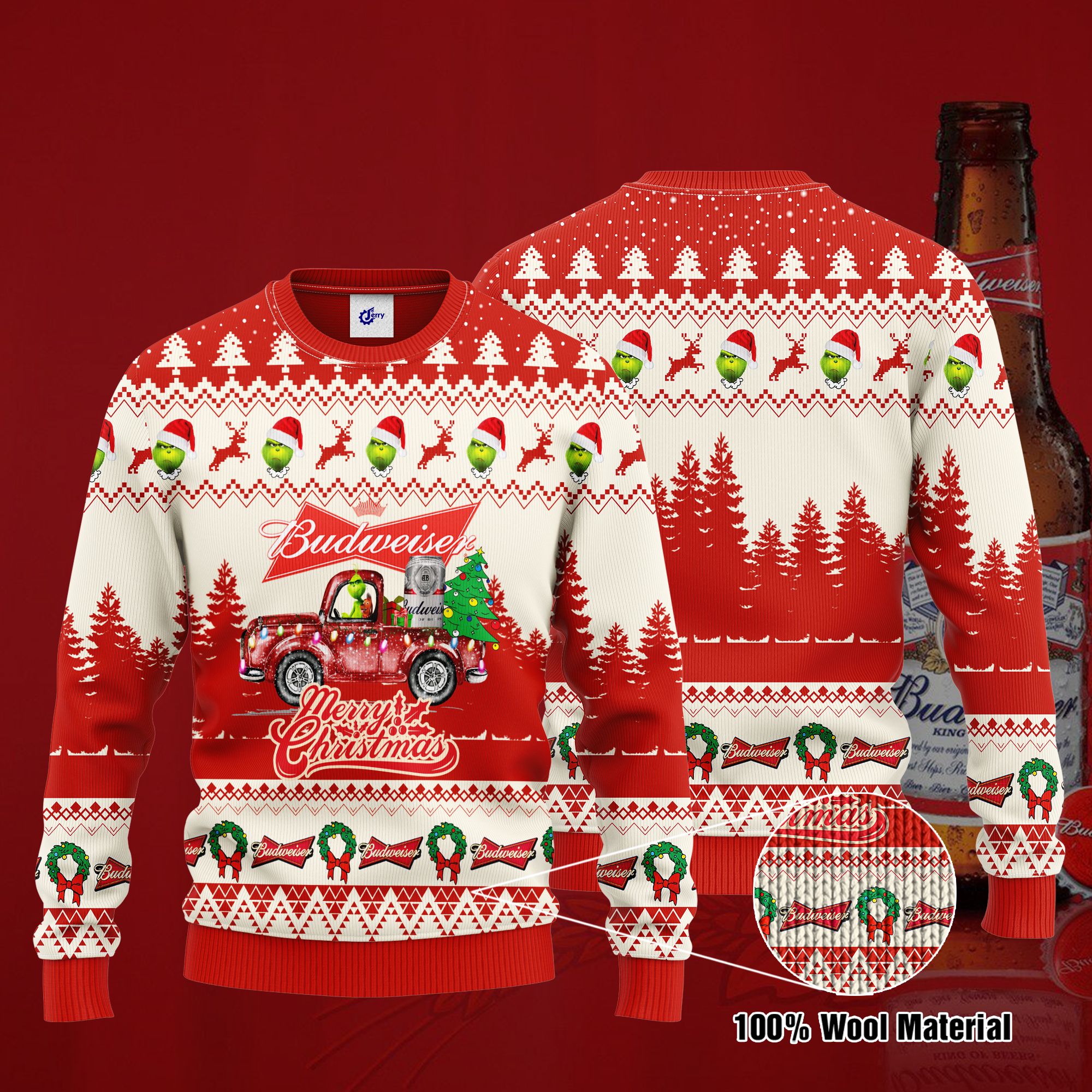 Budweiser Grinch Merry Christmas Ugly Christmas Sweater, Hoodie, Zip Hoodie, Bomber Jacket