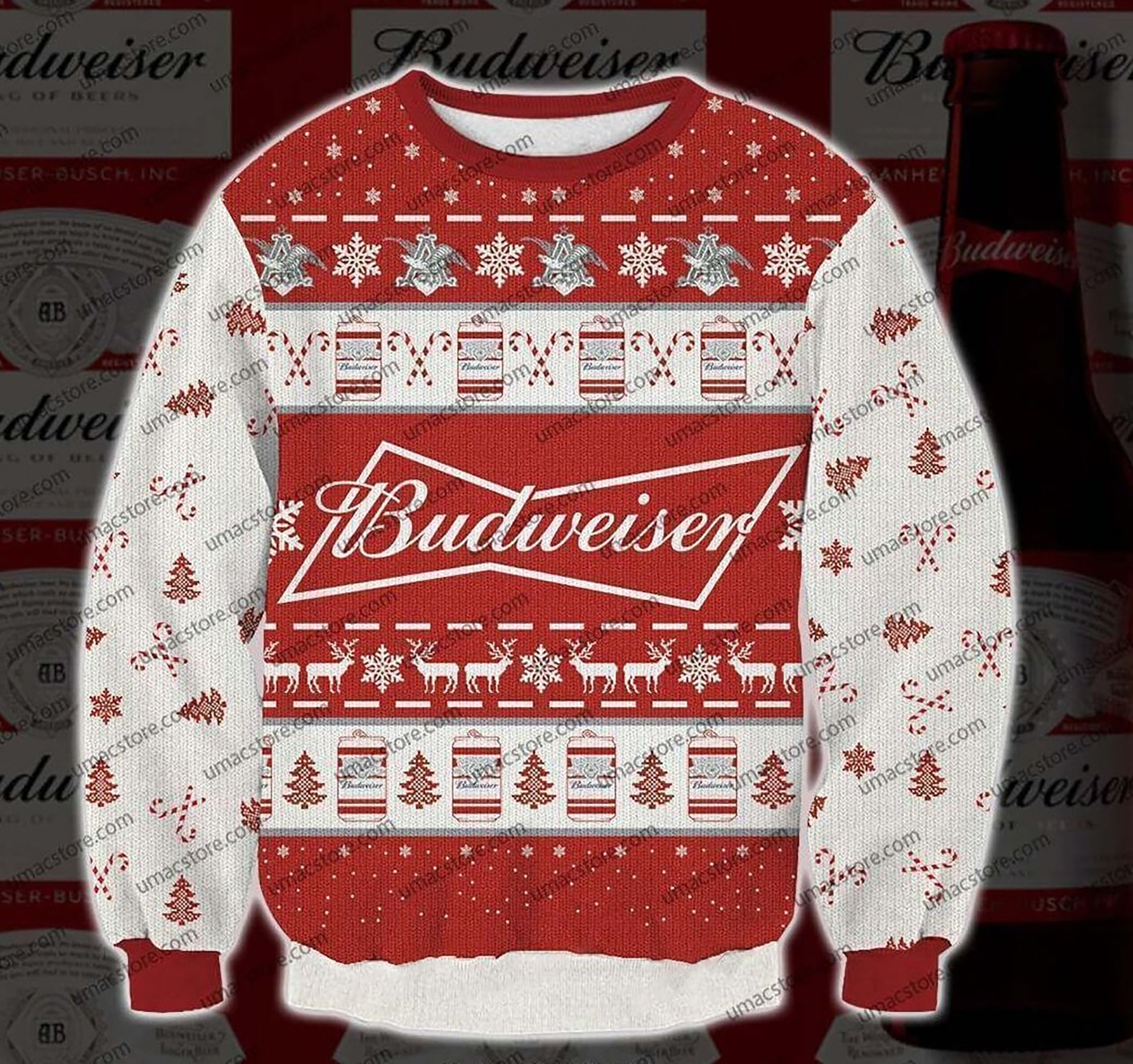 Budweiser Print Ugly Christmas Sweater