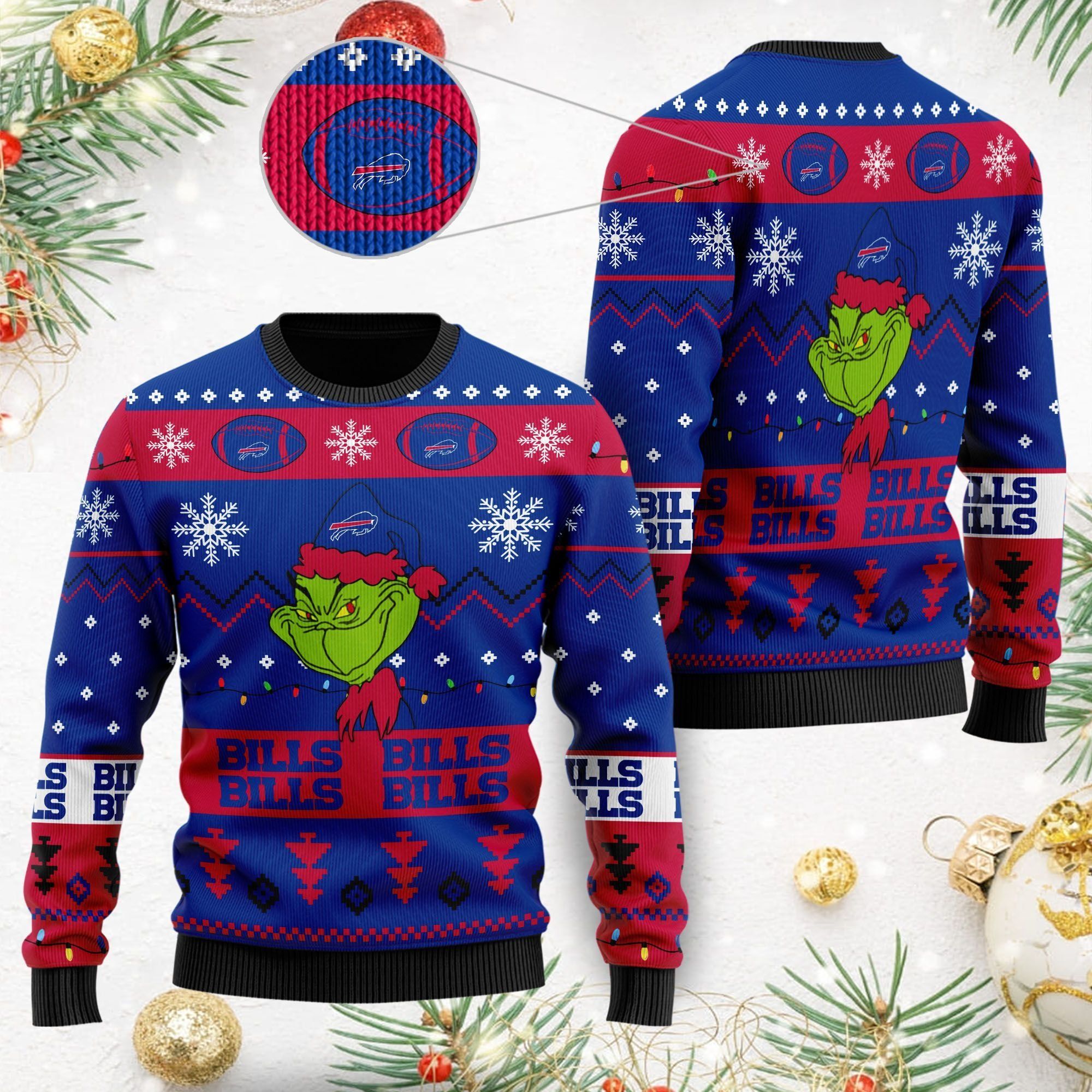 Buffalo Bills American NFL Football Team Logo Cute Grinch 3D Men And Women Ugly Christmas Sweater For Sport Lovers On Christmas Days