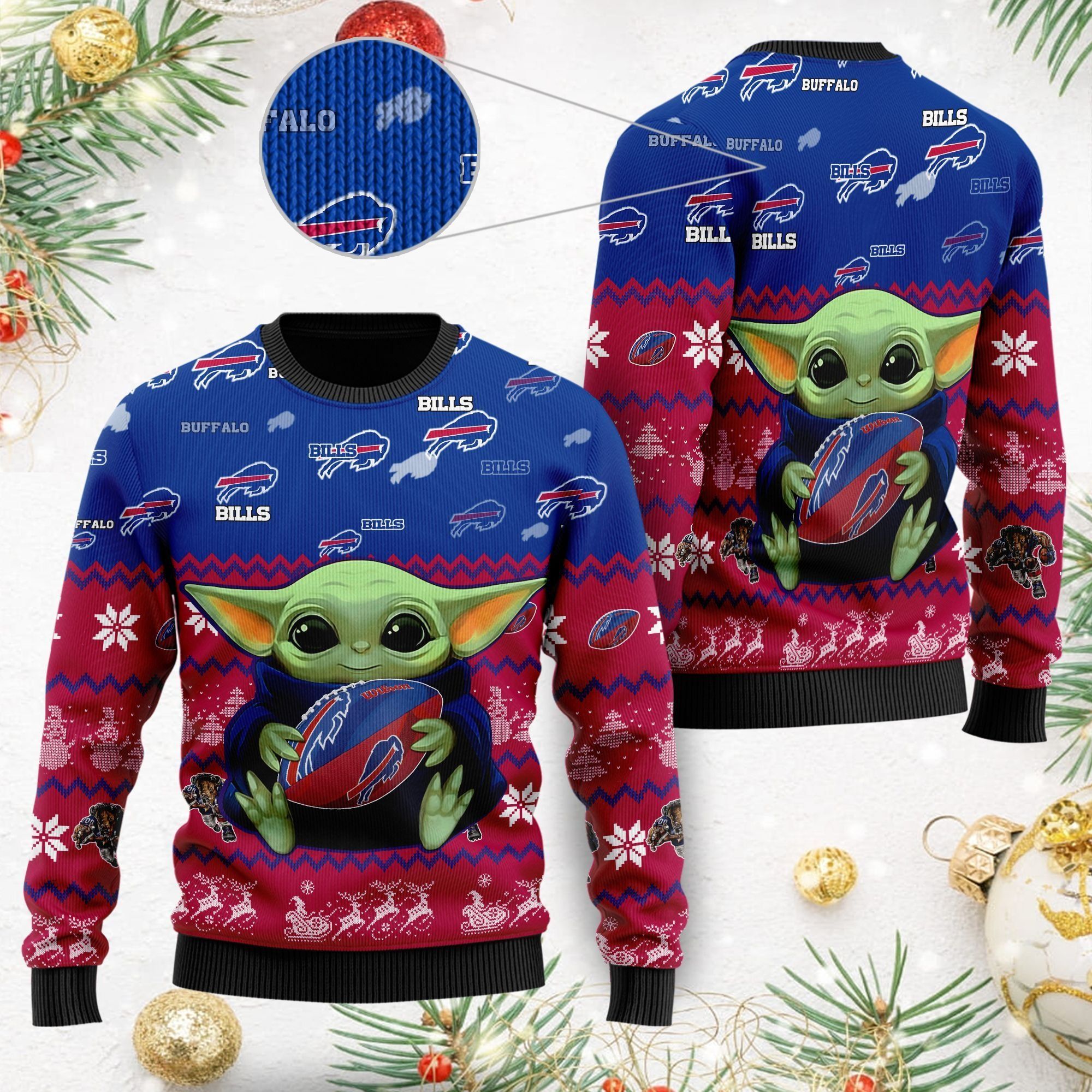 Buffalo Bills Baby Yoda Ugly Christmas Sweater For American Football Fans