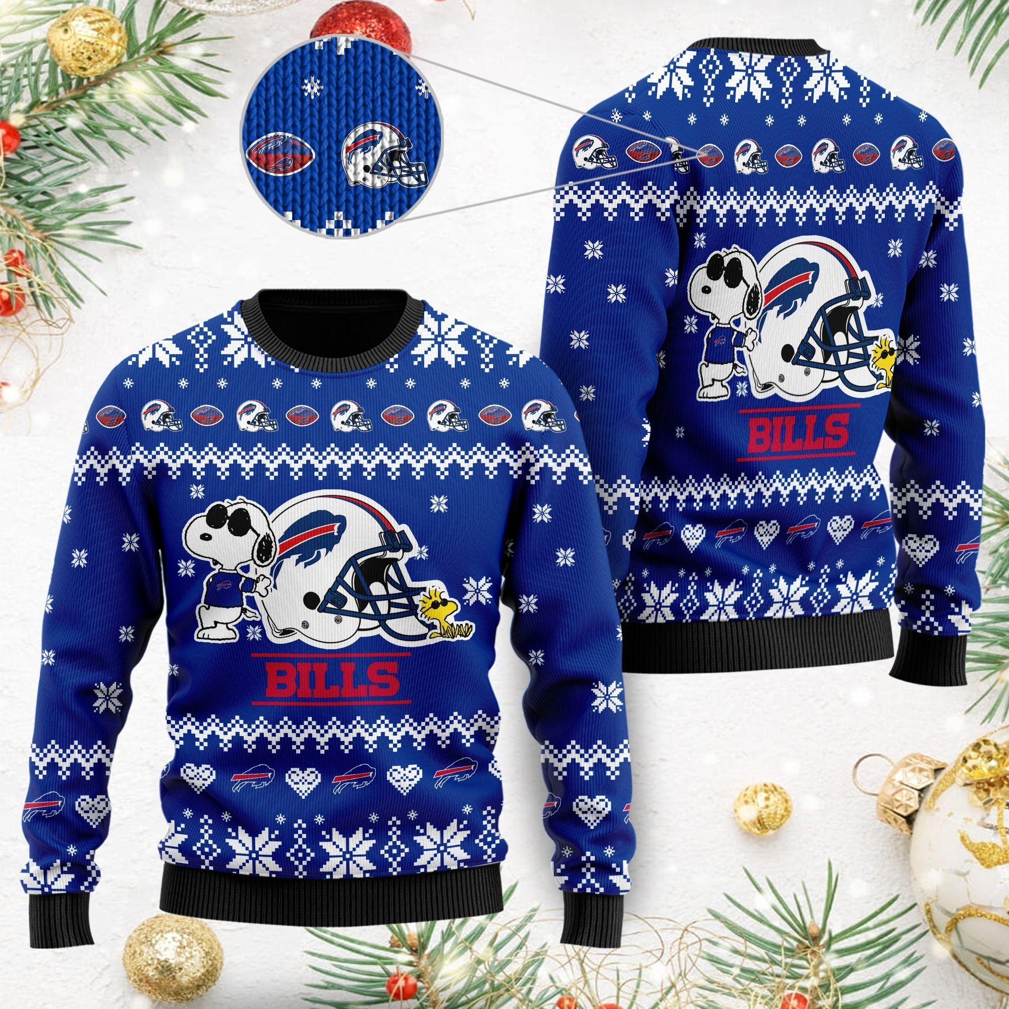 Buffalo Bills Cute The Snoopy Show Football Helmet 3D All Over Print Ugly Christmas Sweater For American Football Players And Fans On Christmas Days