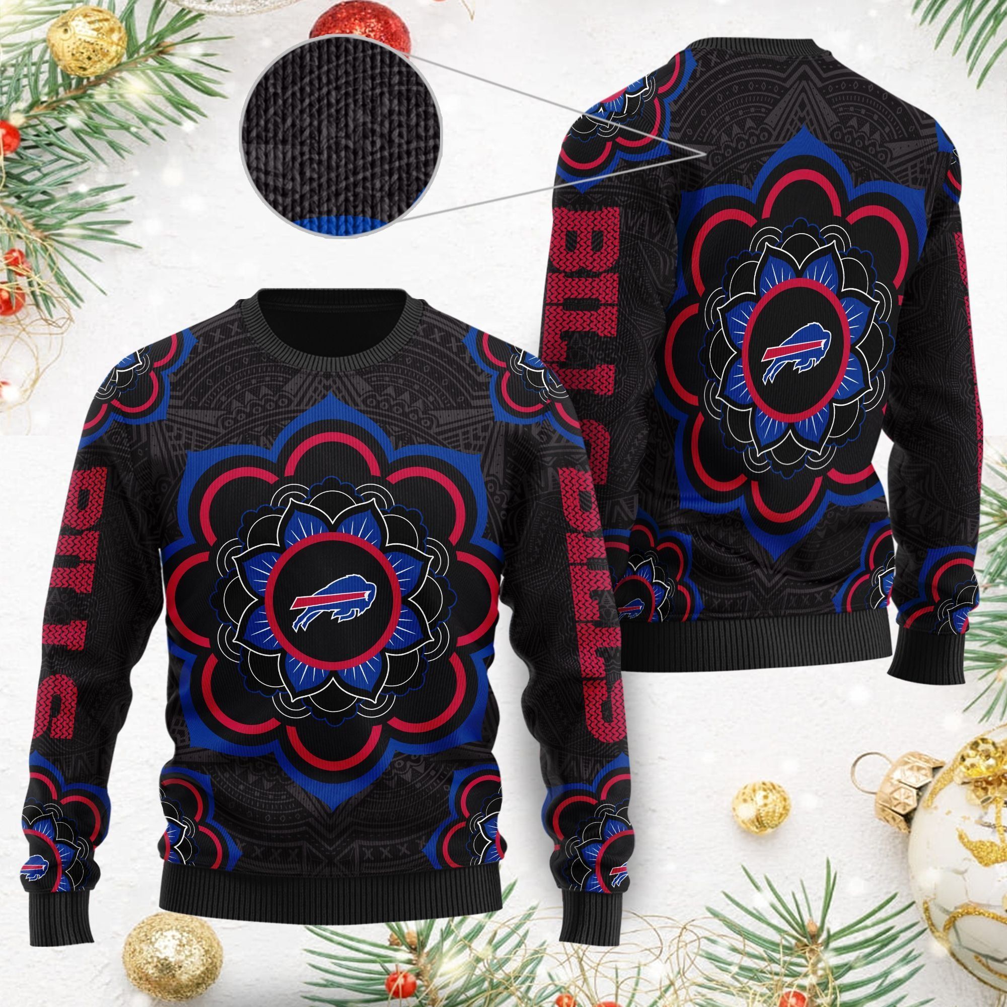 Buffalo Bills Mandala Logo Ugly Christmas Sweater NFL Football Fans On Xmas