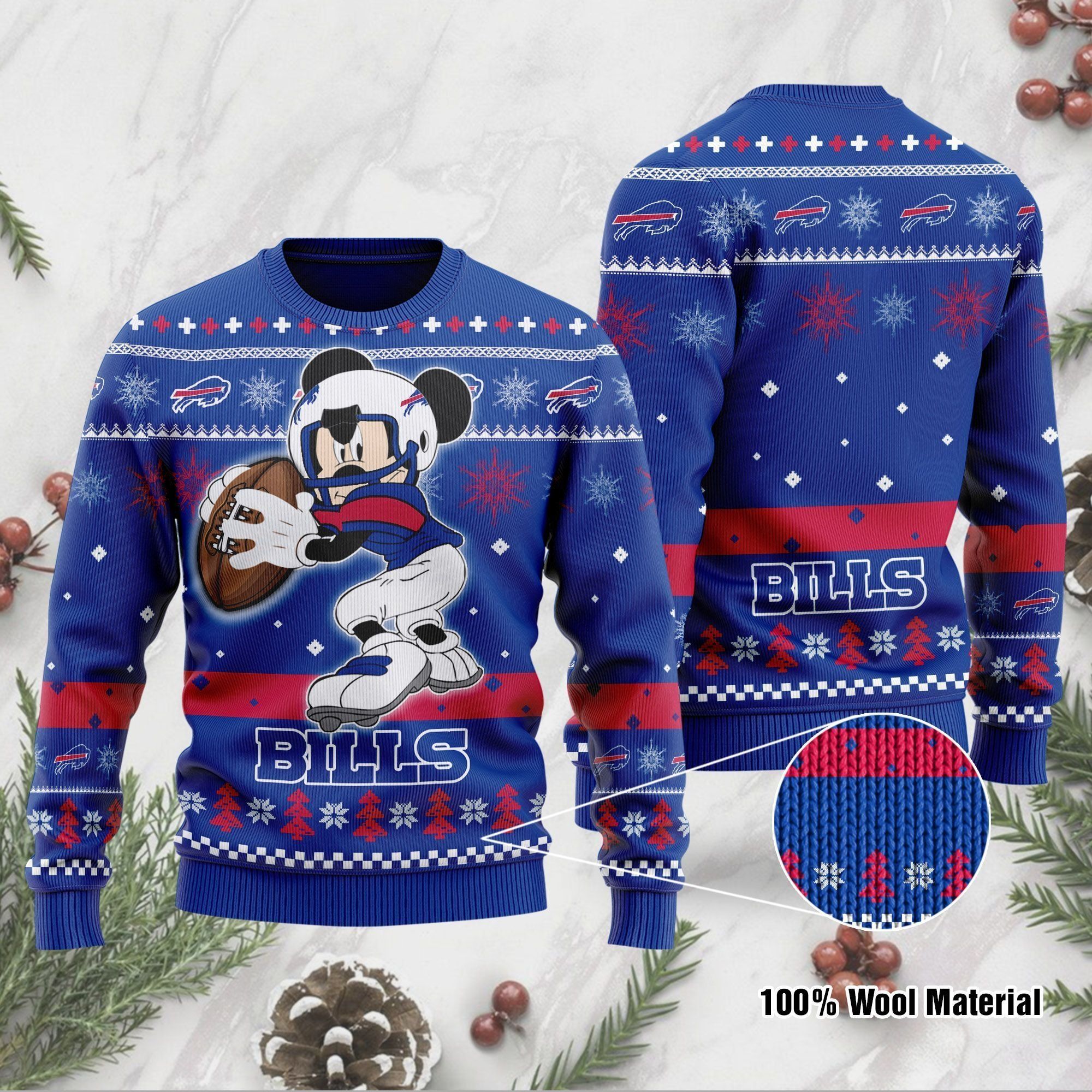 Buffalo Bills Mickey Mouse Funny Ugly Christmas Sweater Holiday Xmas Party Men Women Plus Size