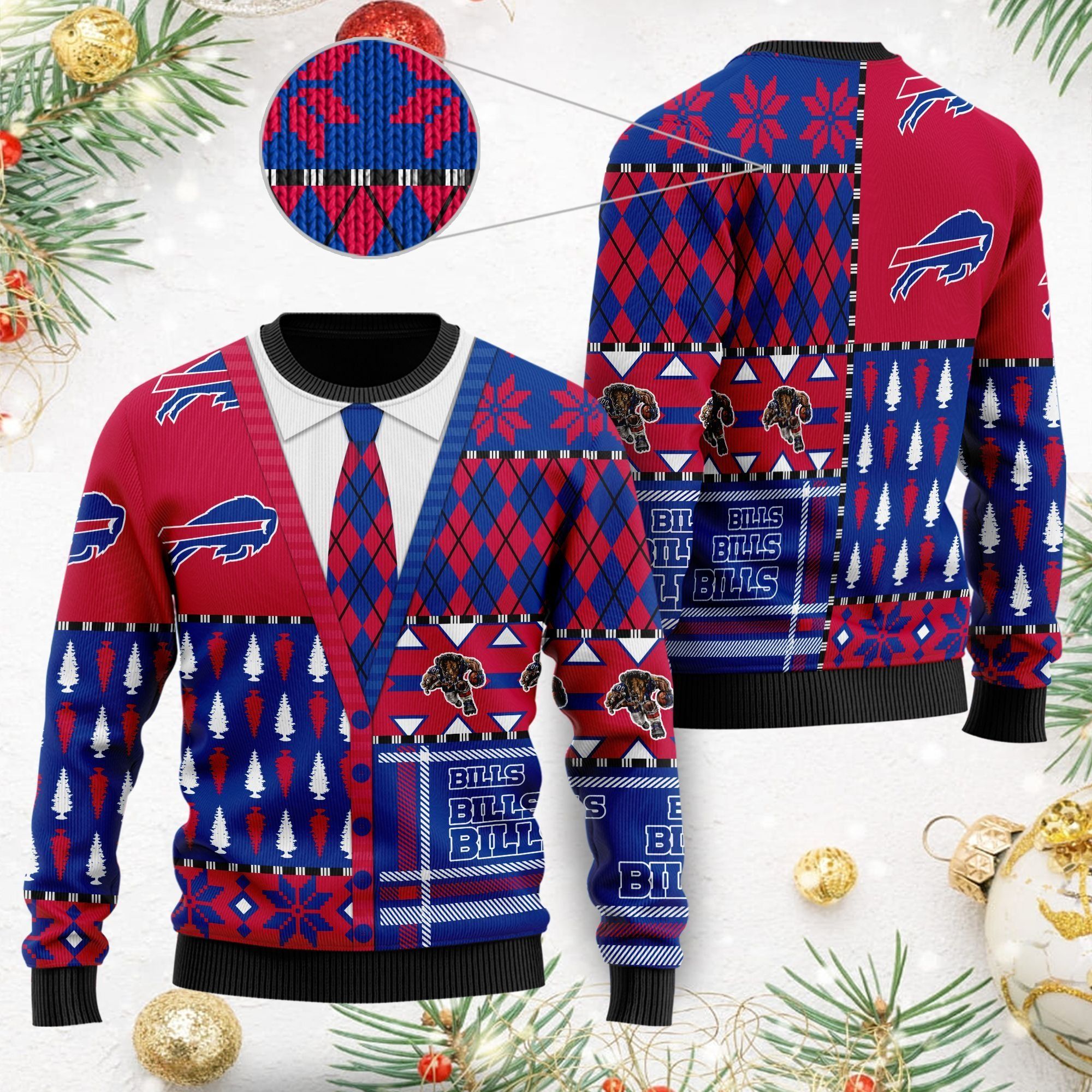 Buffalo Bills NFL American Football Team Cardigan Style 3D Men And Women Ugly Christmas Sweater For Sport Lovers On Christmas Days