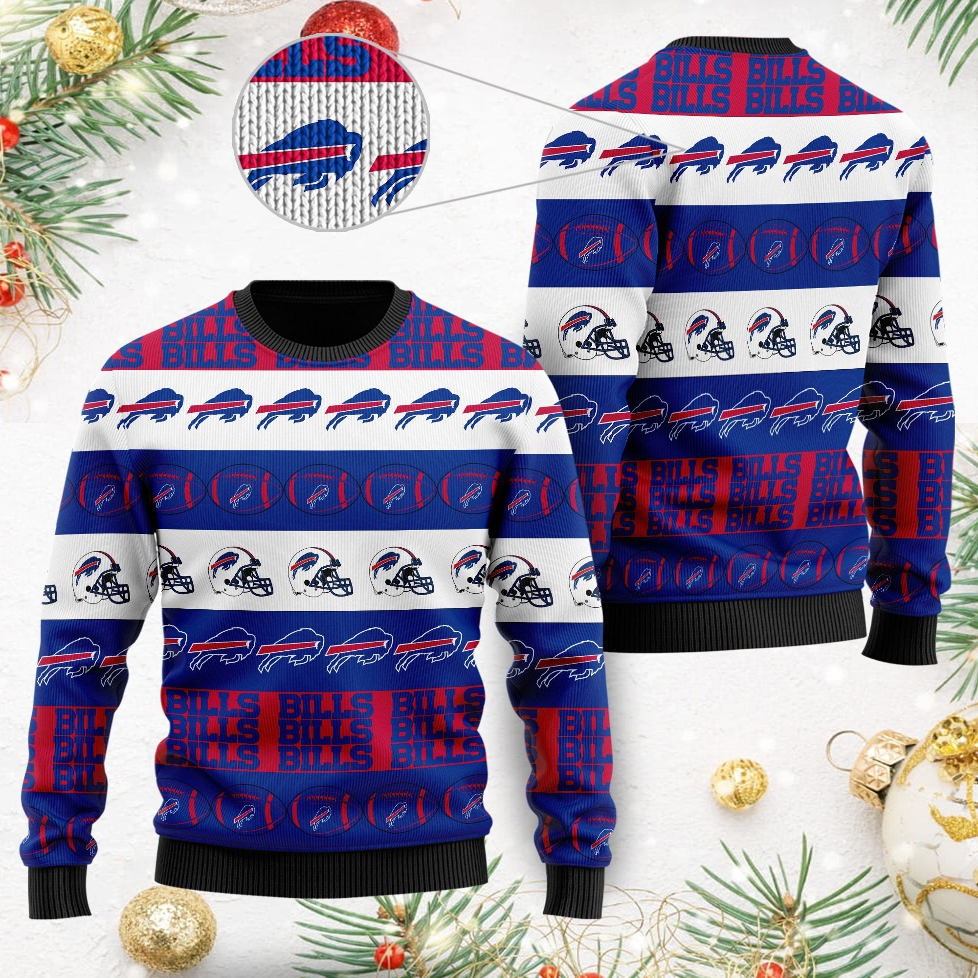 Buffalo Bills NFL American Football Team Logo Helmet Symbols Men Women Ugly Christmas Sweater