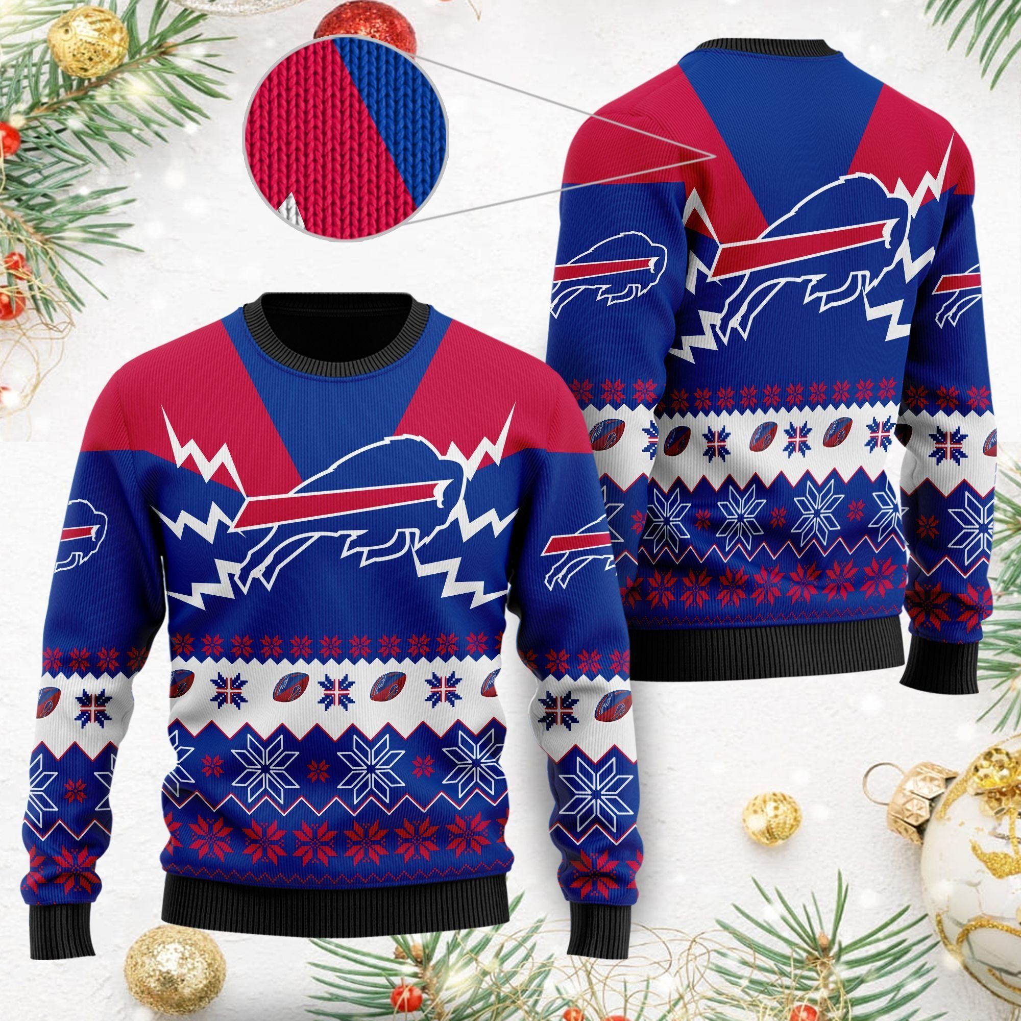 Buffalo Bills NFL Football Team Logo Symbol 3D Ugly Christmas Sweater