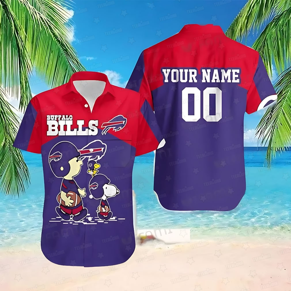 Buffalo Bills Peanuts Gang Red and Blue Aloha Hawaiian Shirt for Men & Women
