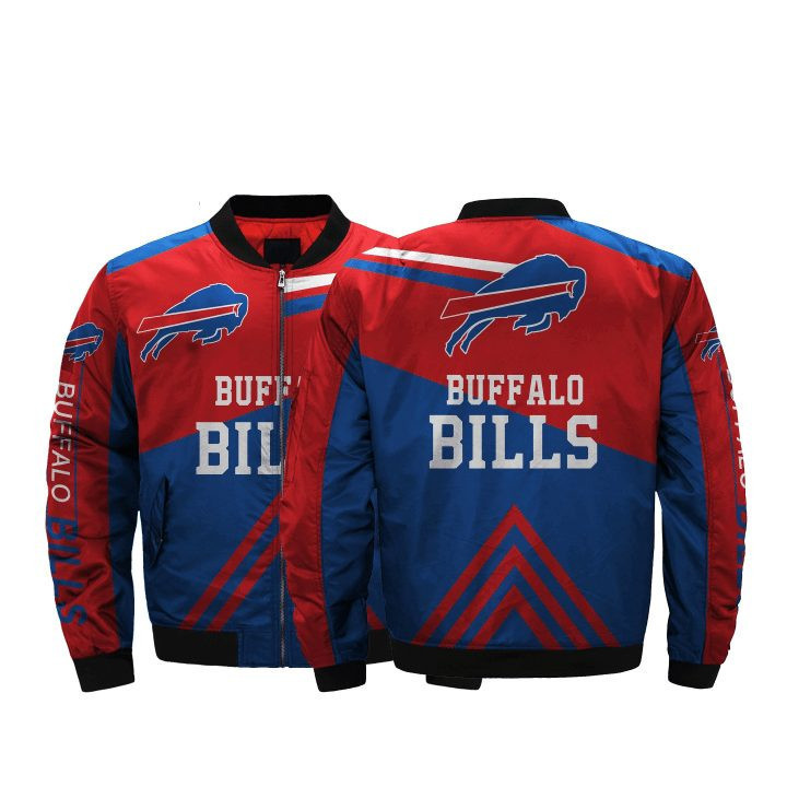 Buffalo Bills Red Blue Triangles Bomber Jacket | NFL Team Jacket for Men & Women | Football Fan Gift
