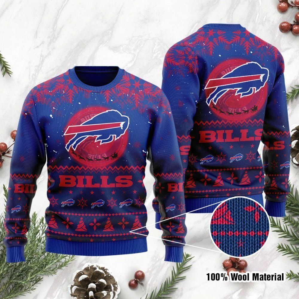 Buffalo Bills Santa Claus In The Moon Ugly Christmas Sweater Holiday Party For Men Women
