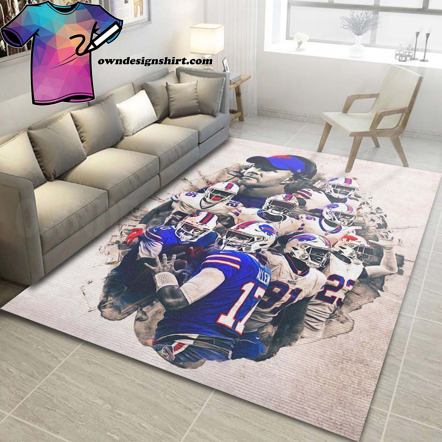 Buffalo Bills Sports Team Players Full Print Rectangle Area Rug – Full Print Carpet For Living Room & Bedroom Home Decor