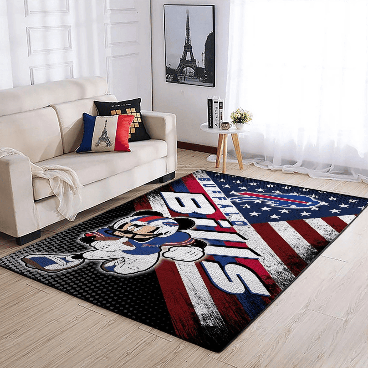 Buffalo Bills Team Logo Mickey Us Rectangle Area Rug – Full Print Carpet For Living Room & Bedroom Home Decor