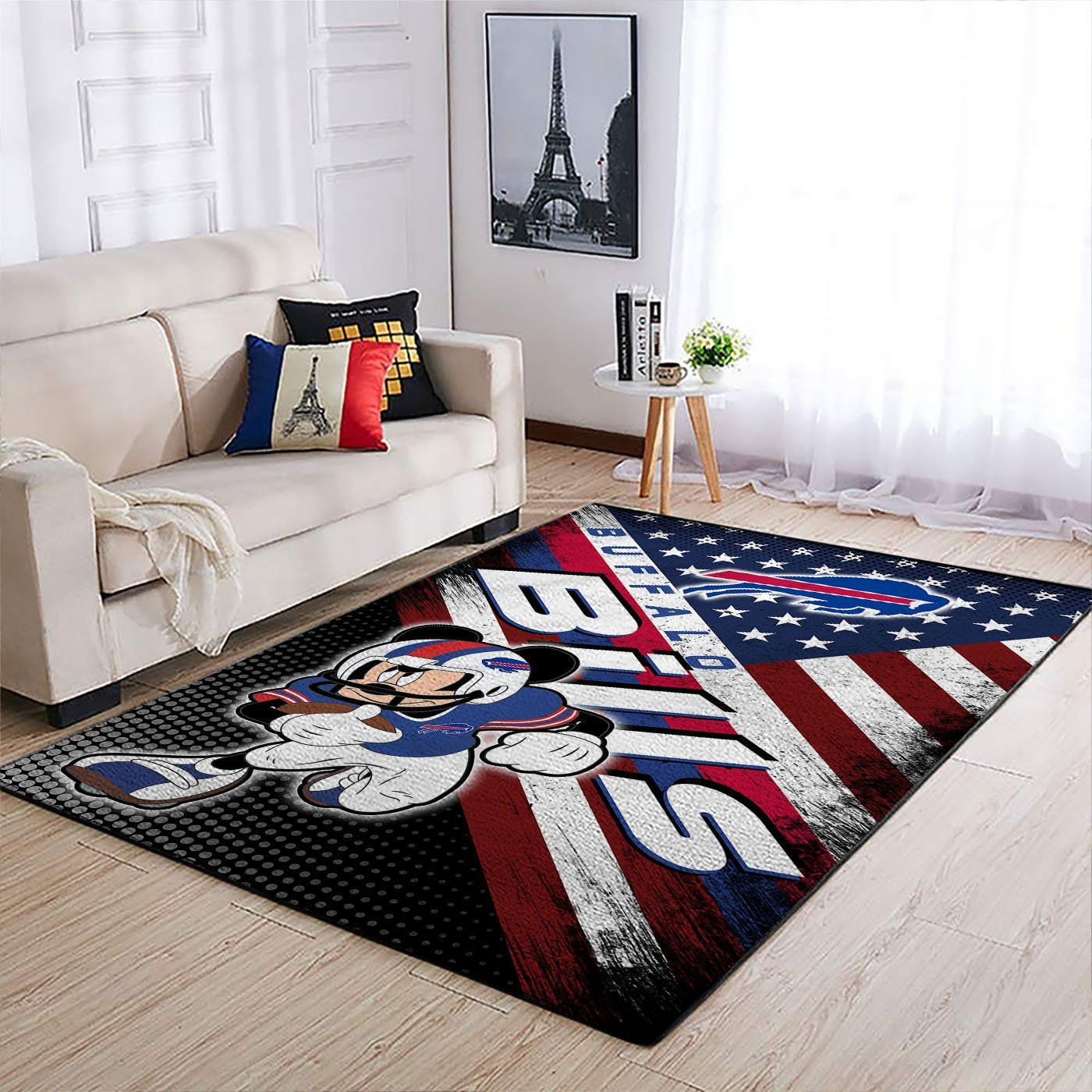 Buffalo Bills Team Logo Mickey Us Rectangle Area Rug – Full Print Carpet For Living Room & Bedroom Home Decor