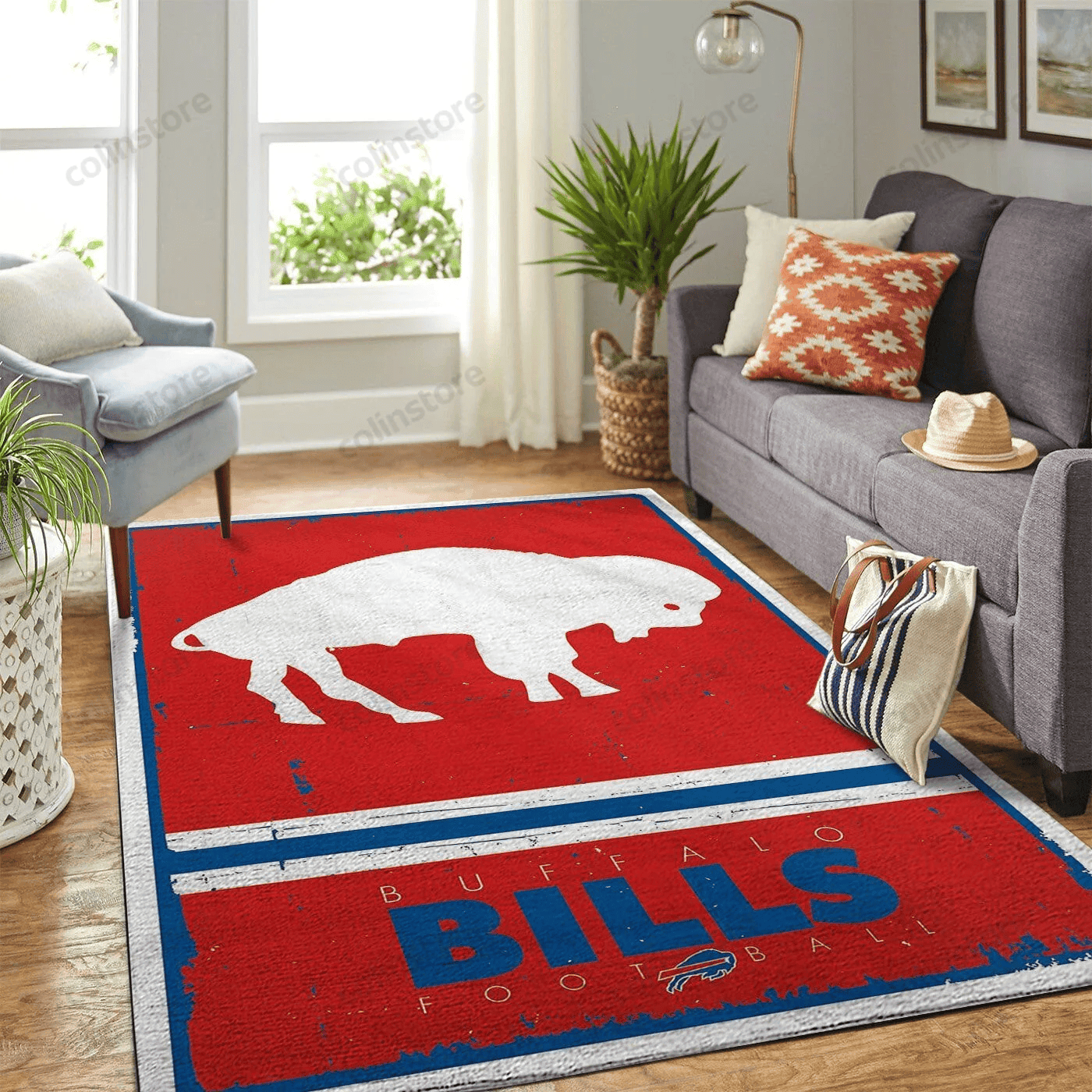 Buffalo Bills Team Logo Rectangle Area Rug – Full Print Carpet For Living Room & Bedroom Home Decor