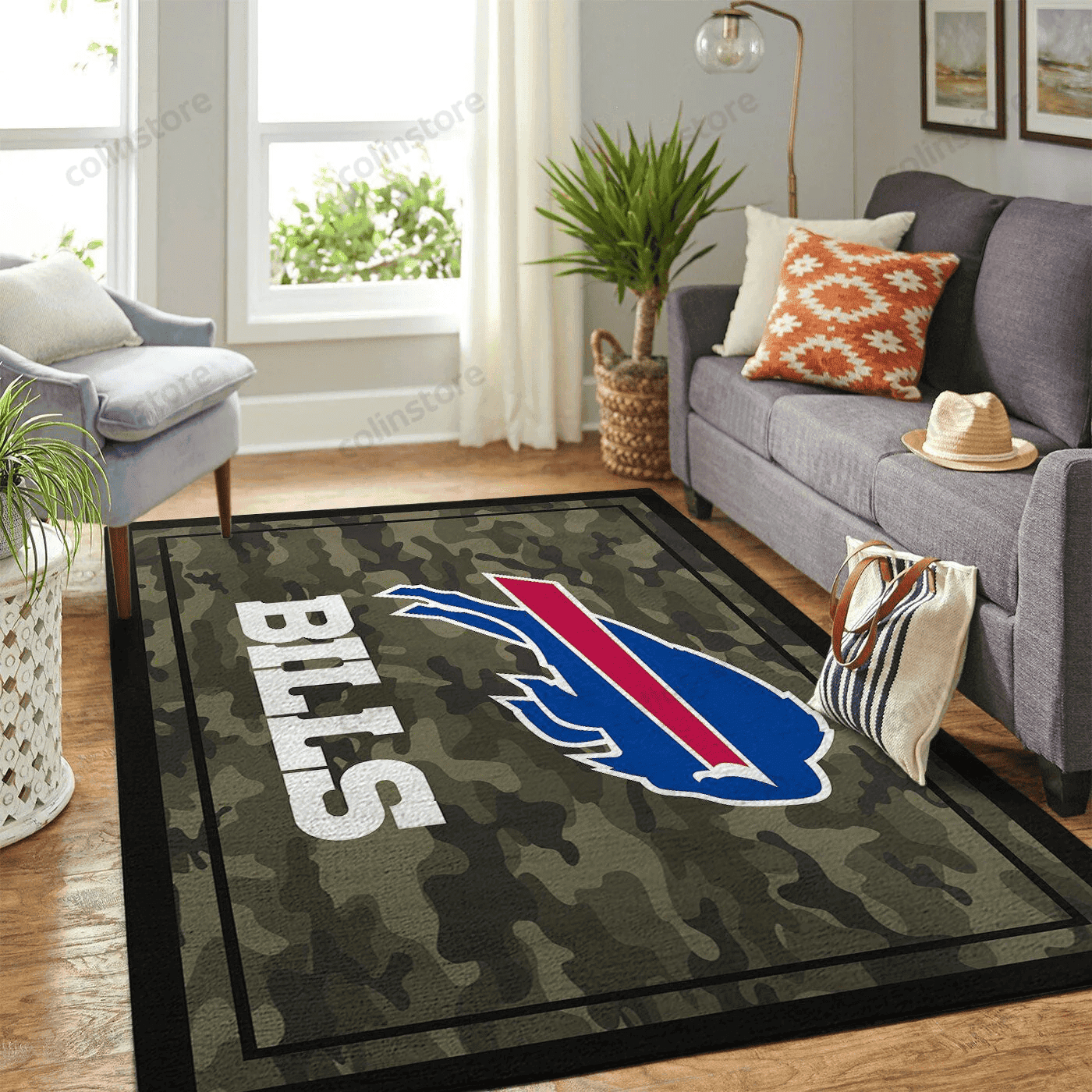 Buffalo Bills Team Logo Rectangle Area Rug – Full Print Carpet For Living Room & Bedroom Home Decor
