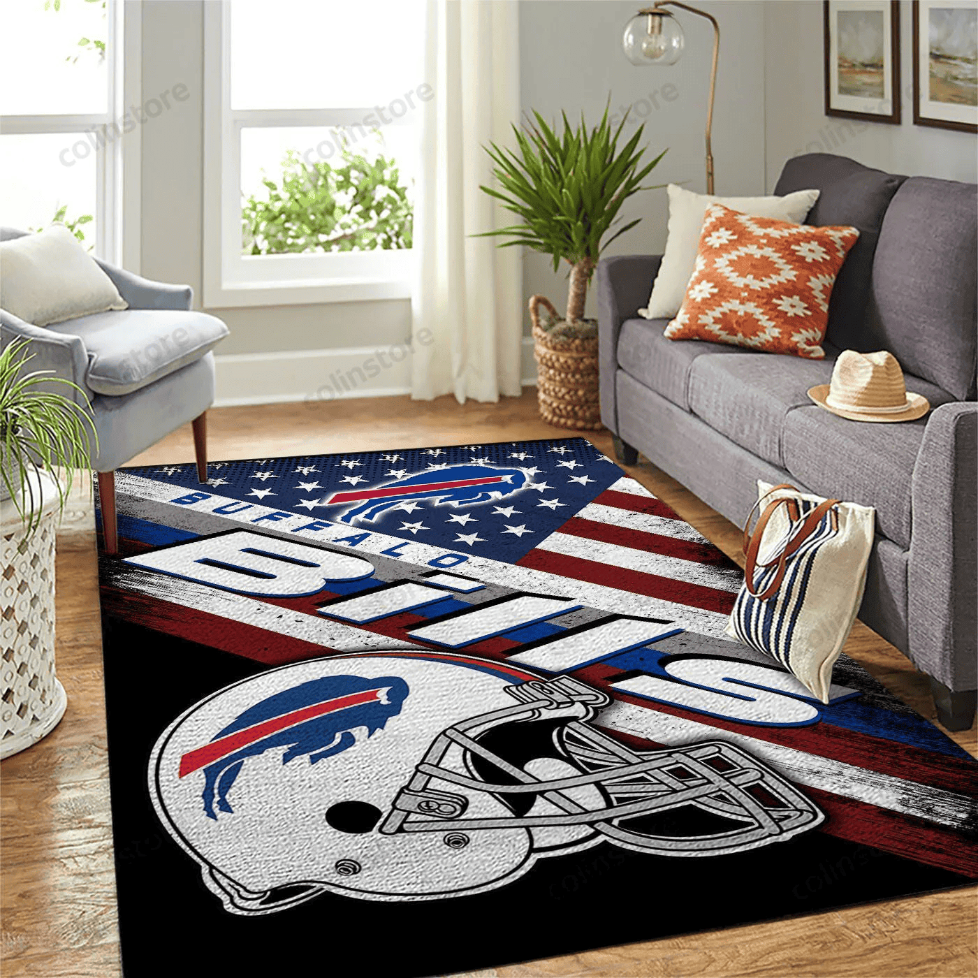 Buffalo Bills Team Logo Rectangle Area Rug – Full Print Carpet For Living Room & Bedroom Home Decor