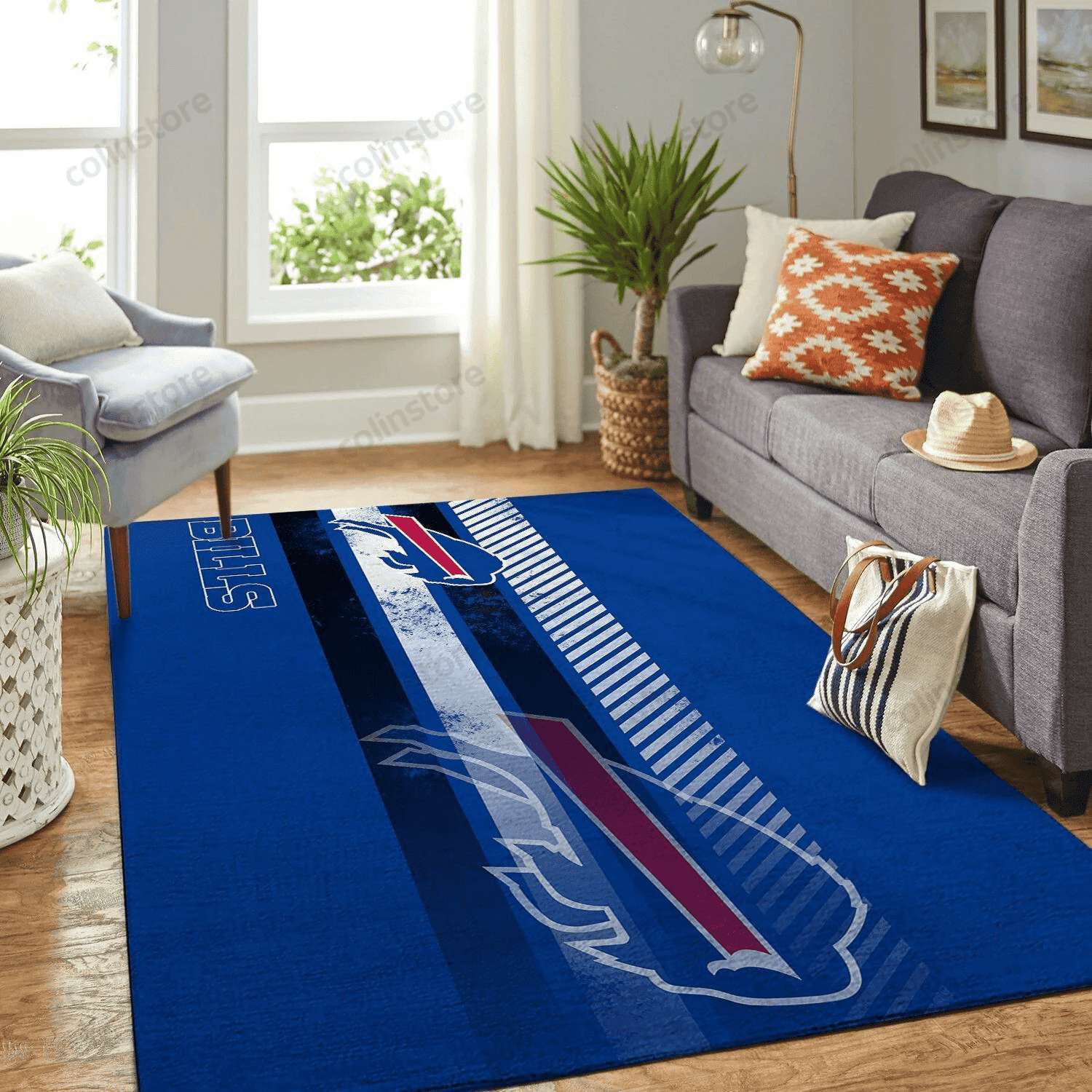 Buffalo Bills Team Logo Rectangle Area Rug – Full Print Carpet For Living Room & Bedroom Home Decor