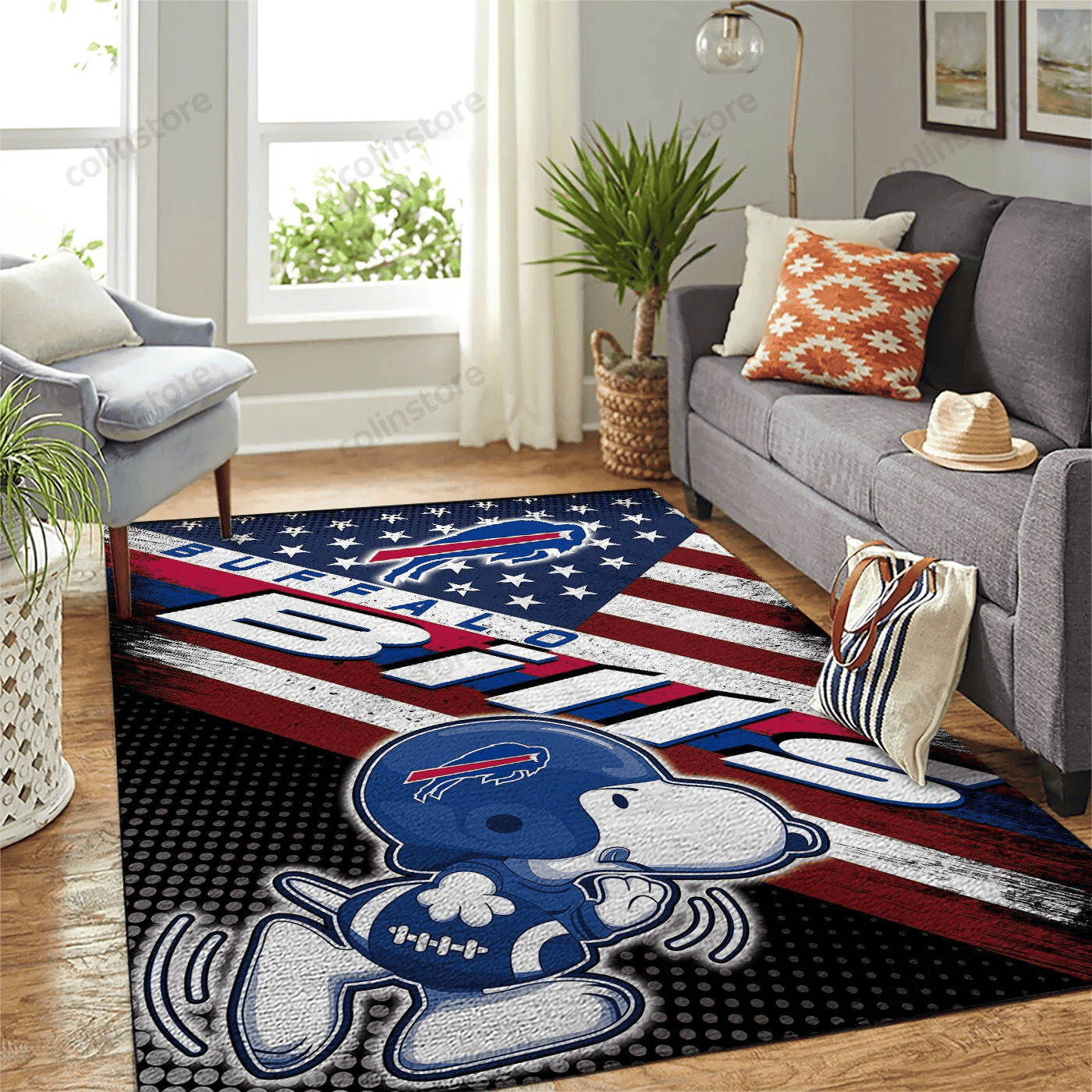 Buffalo Bills Team Logo Snoopy Area Rectangle Area Rug – Full Print Carpet For Living Room & Bedroom Home Decor