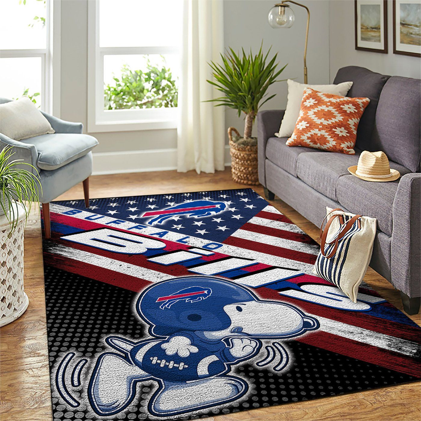 Buffalo Bills Team Logo Snoopy Us Rectangle Area Rug – Full Print Carpet For Living Room & Bedroom Home Decor