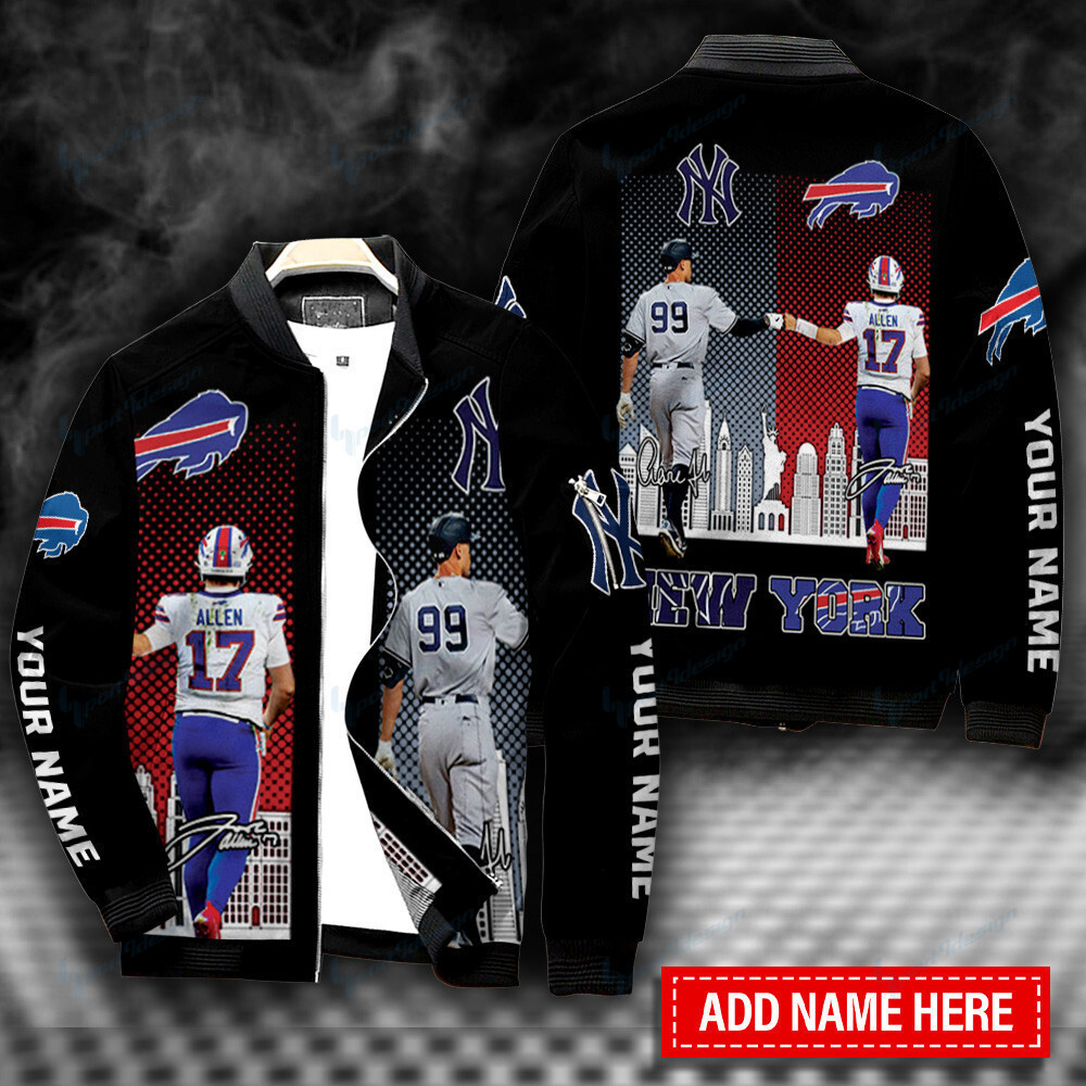 Buffalo Bills Vs New York Yankees Personalized Bomber Jacket | NFL Team Jacket for Men & Women | Football Fan Gift