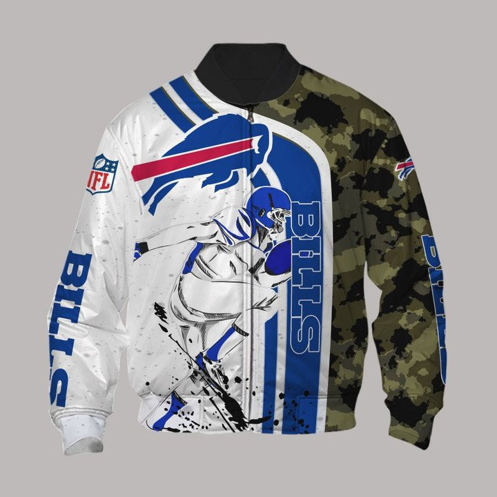 Buffalo Bills White Camo Bomber Jacket | NFL Team Jacket for Men & Women | Football Fan Gift