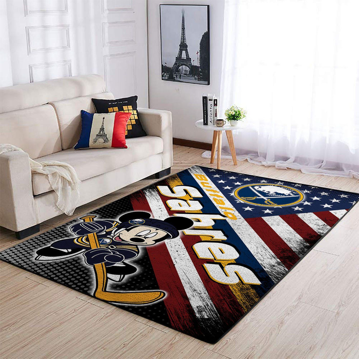 Buffalo Sabres Team Logo Mickey Us Rectangle Area Rug – Full Print Carpet For Living Room & Bedroom Home Decor
