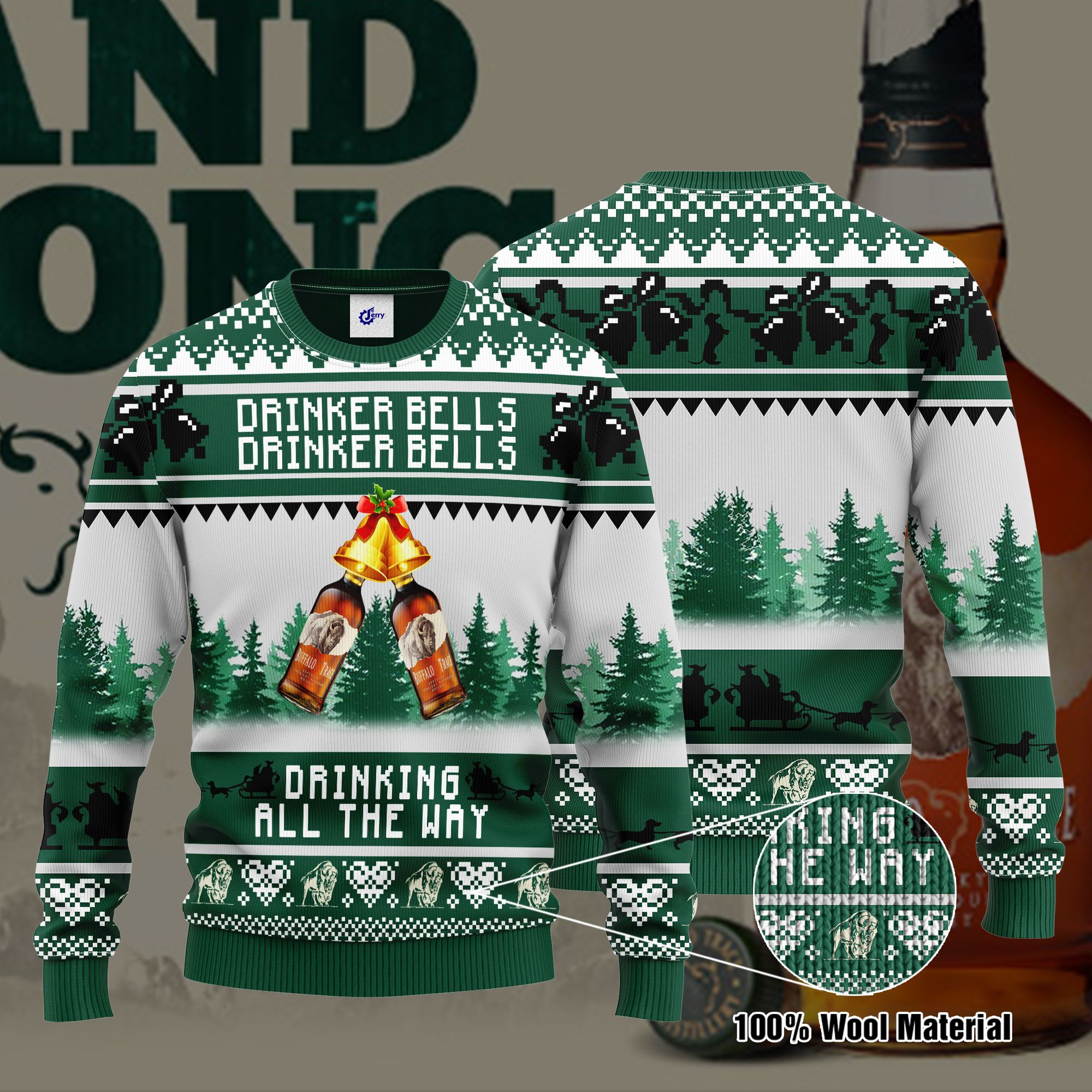 Buffalo Trace Drinker Bells Drinker Bells Drinking All The Way Ugly Christmas Sweater, Hoodie, Zip Hoodie, Bomber Jacket