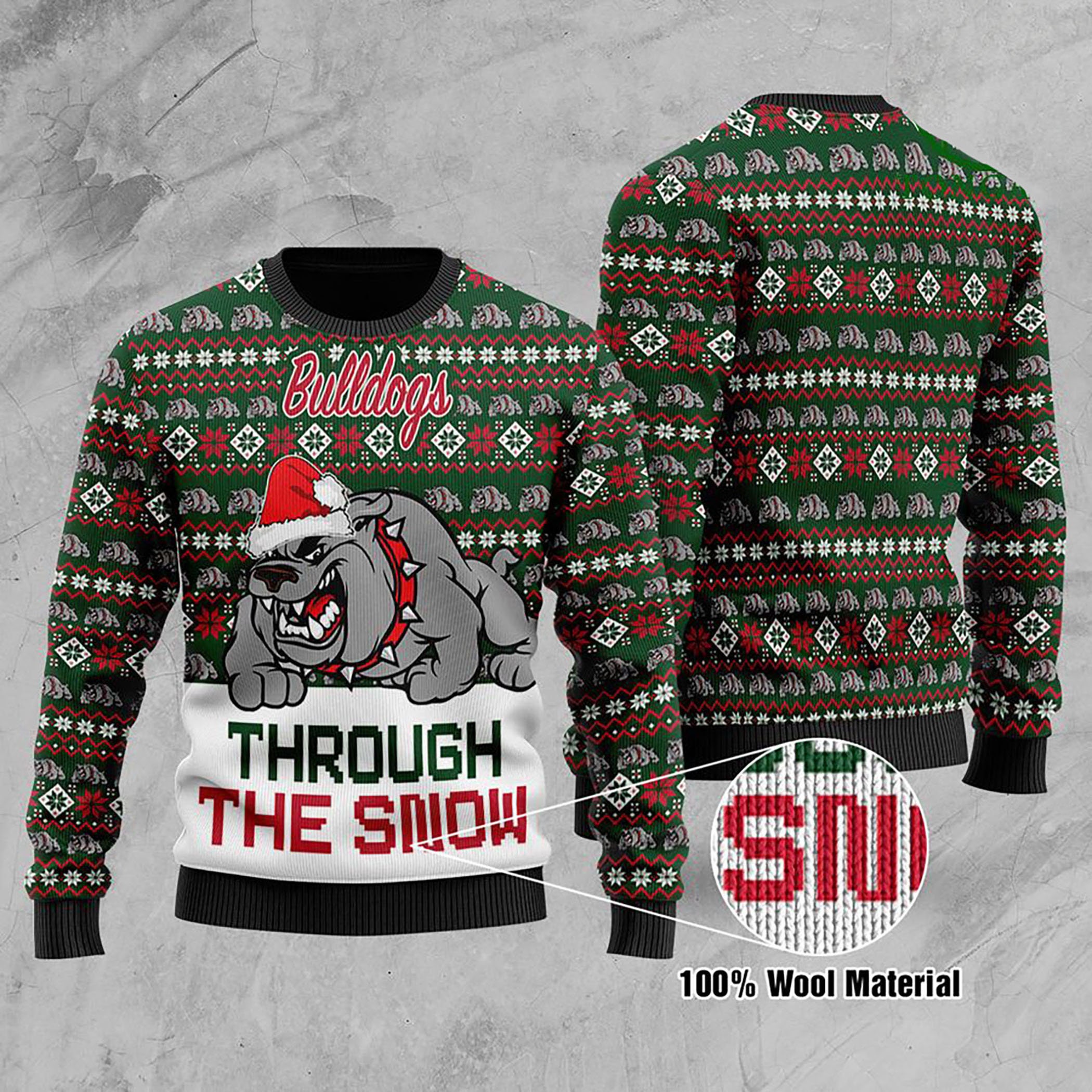 Bulldogs Through The Snow Christmas Ugly Christmas Sweater
