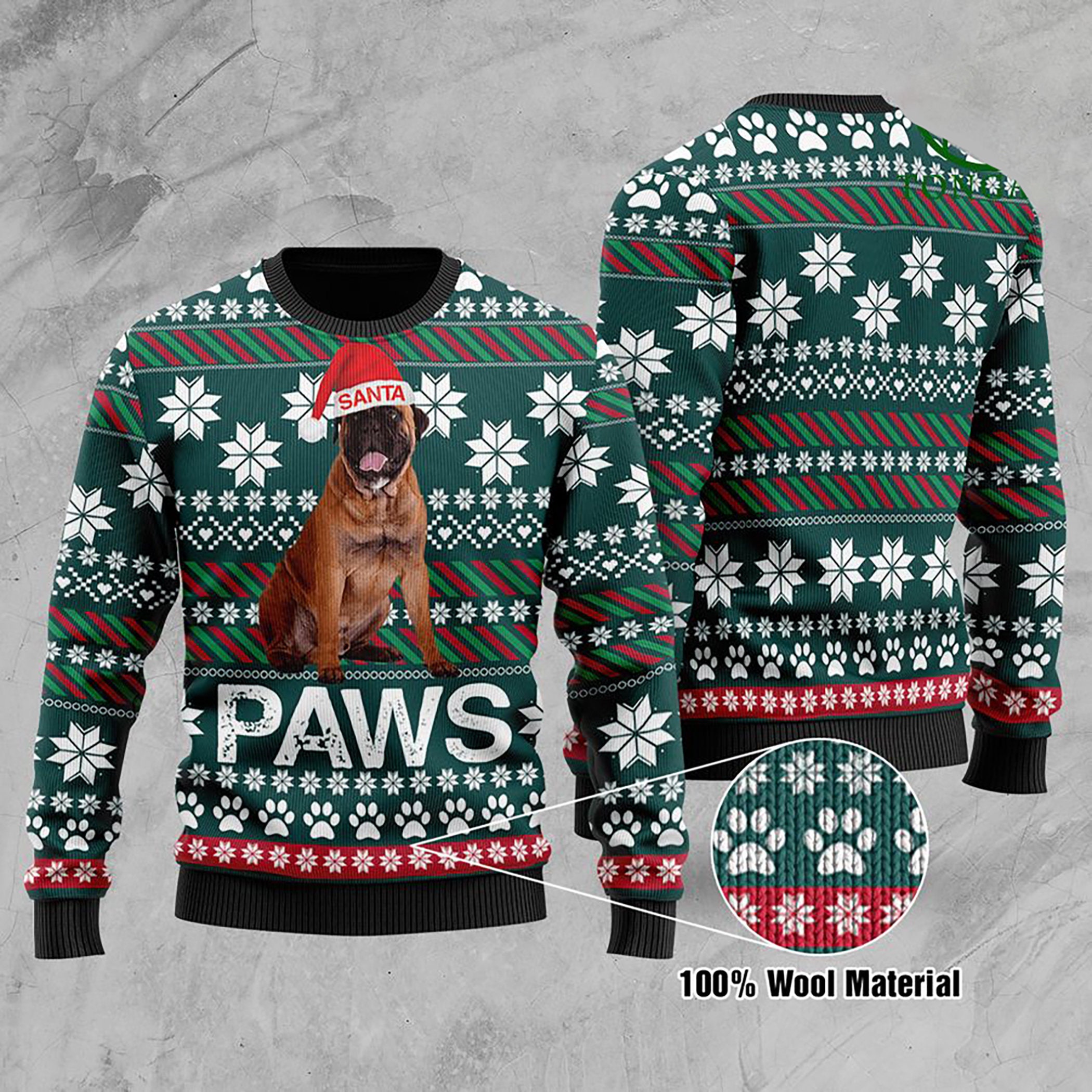 Bullmastiff Santa Printed Christmas Ugly Christmas Sweater