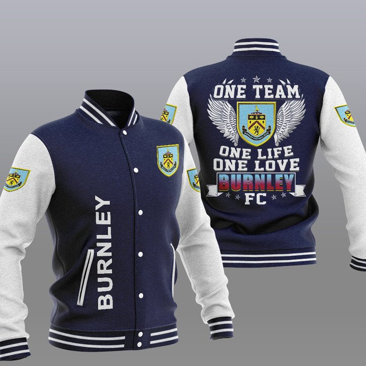 Burnley FC Dark Blue One Team Varsity Baseball Jacket for Men & Women | Soccer Team Fan Gift