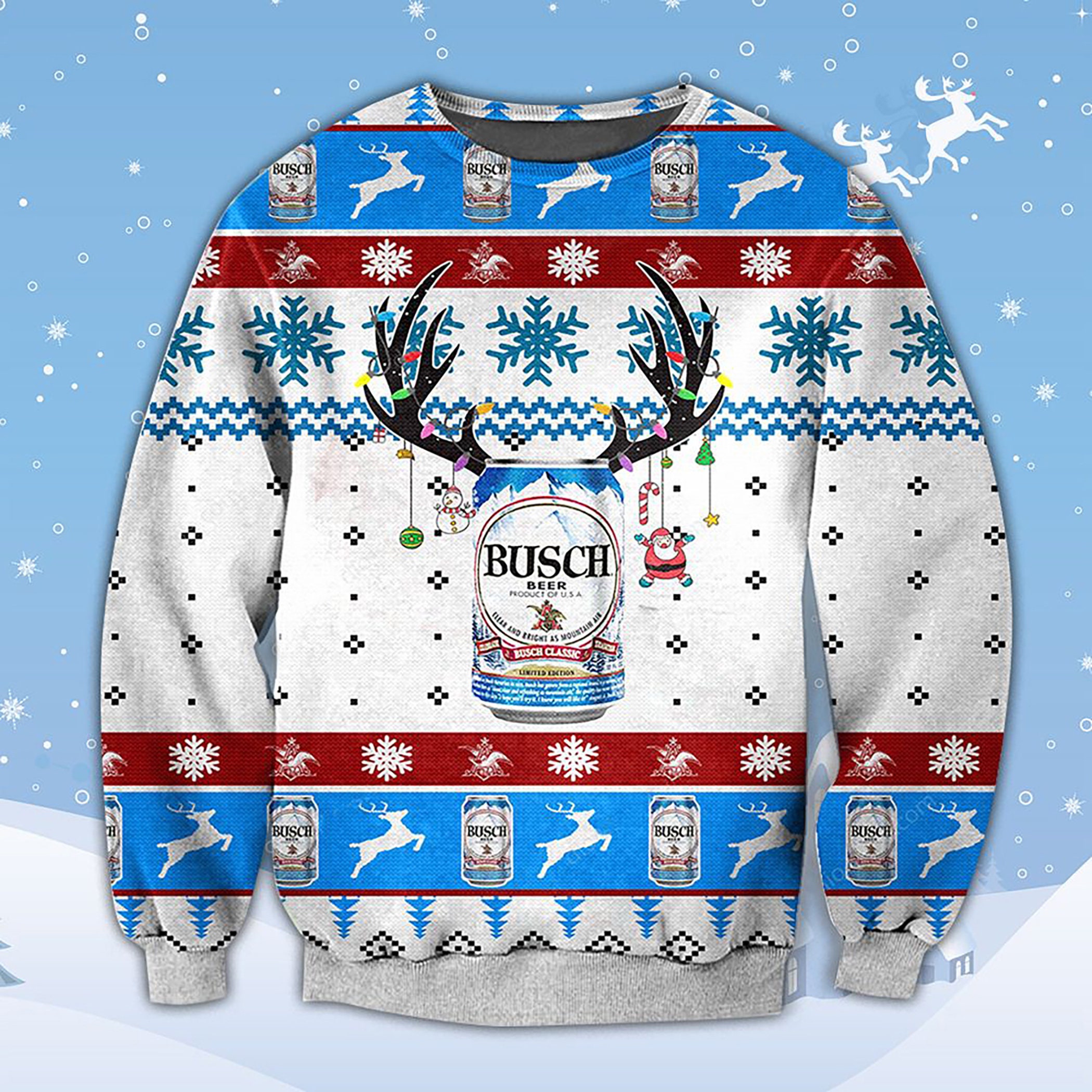Busch Beer Deer Horn Ugly Christmas Sweater