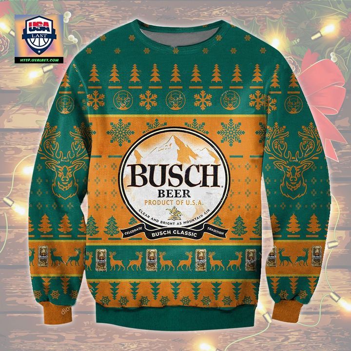 Busch Beer Green Ugly Christmas Sweater